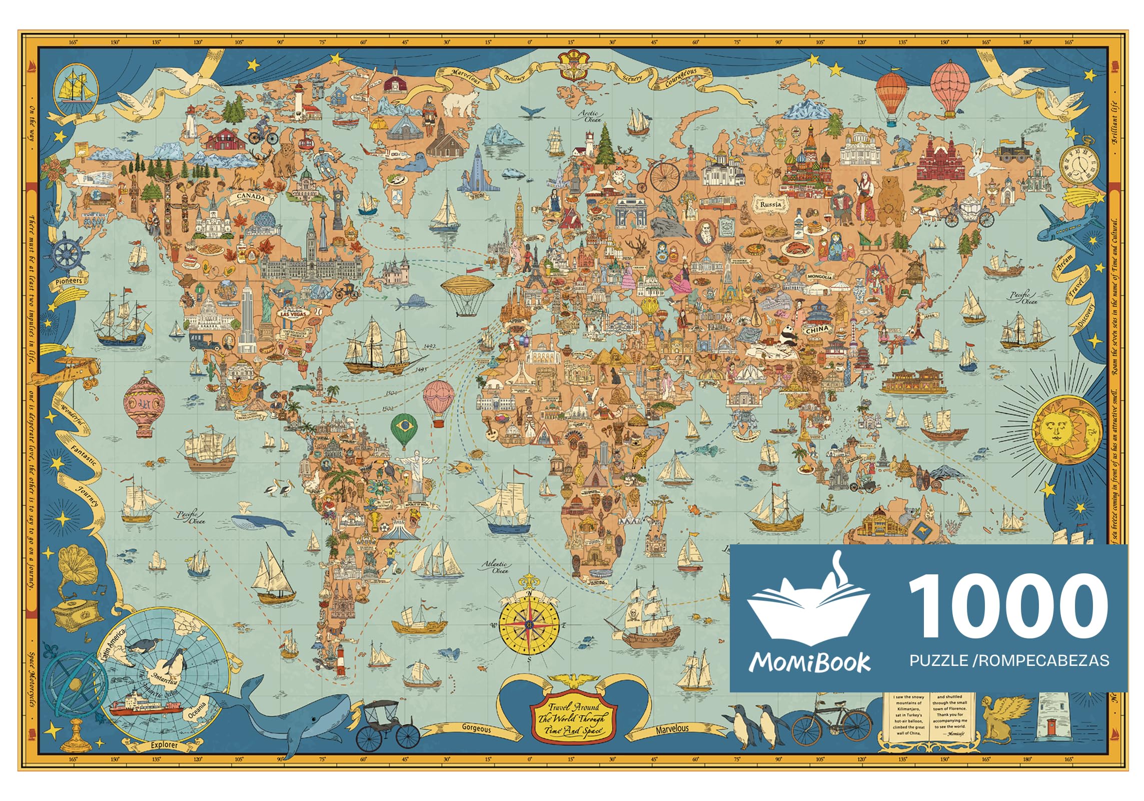 Quebra-cabeça para adultos de 1000 peças, puzzle MOMIBOOK do mapa do mundo, imagem de pintura de 75 x 50 cm, brinquedos e quebra-cabeças de jogo, elefante branco para adultos, quebra-cab