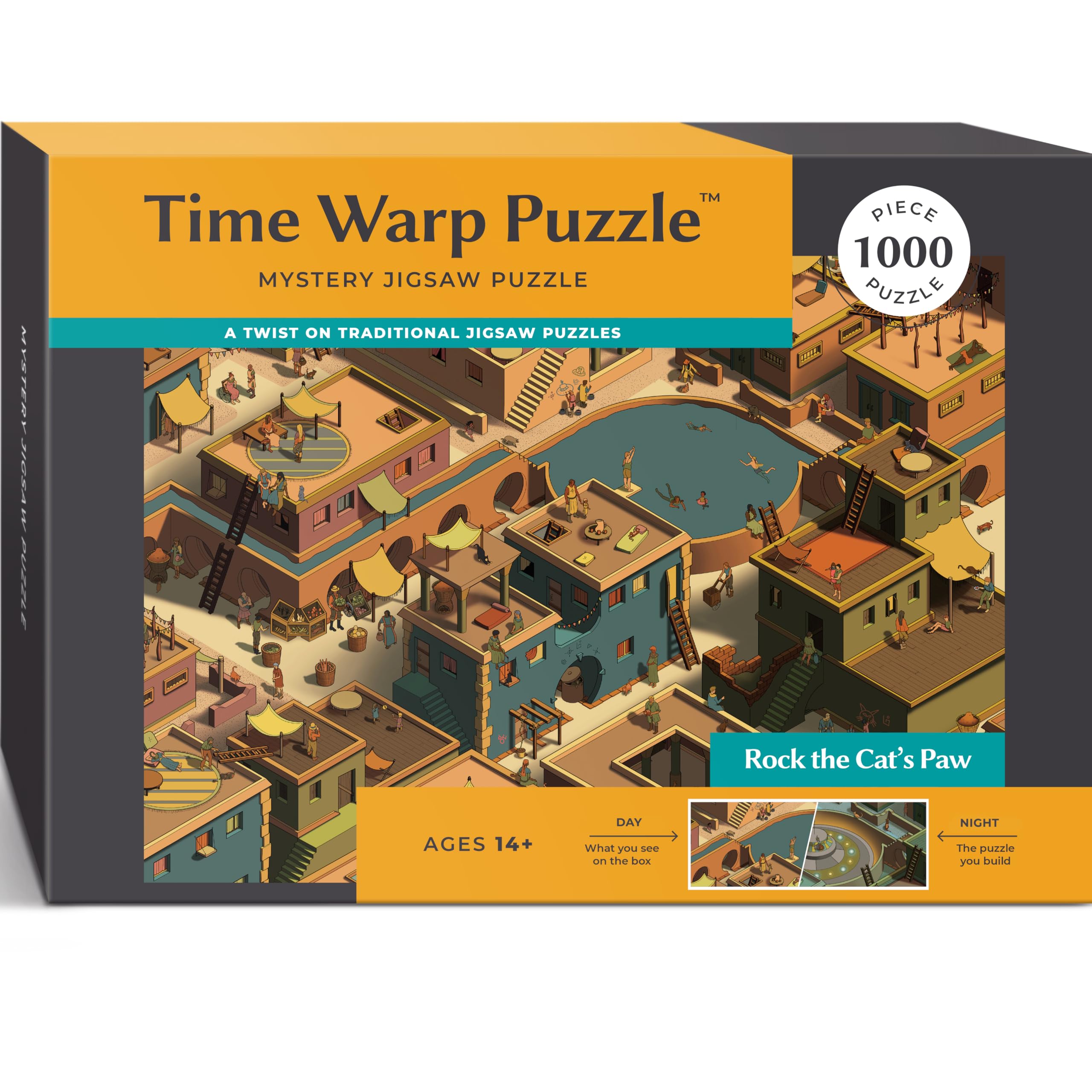 Quebra-cabeça misterioso Time Warp 1000 peças para adultos série dia e noite – um quebra-cabeça desafiador, difícil de mudar de imagem para resolver 67,5 x 49 cm (Rock The Cat's Paw)