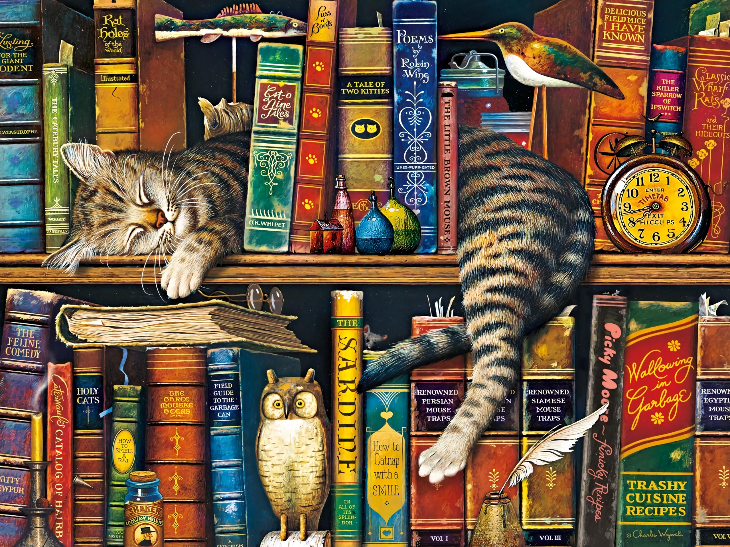 Quebra-Cabeça 1000 Peças – O Gato Frederick the Literate, Os Gatos de Charles Wysocki | Com Pôster | Adulto e Infantil | Qualidade Premium | Presente Criativo Relaxante | 70x50cm Montado