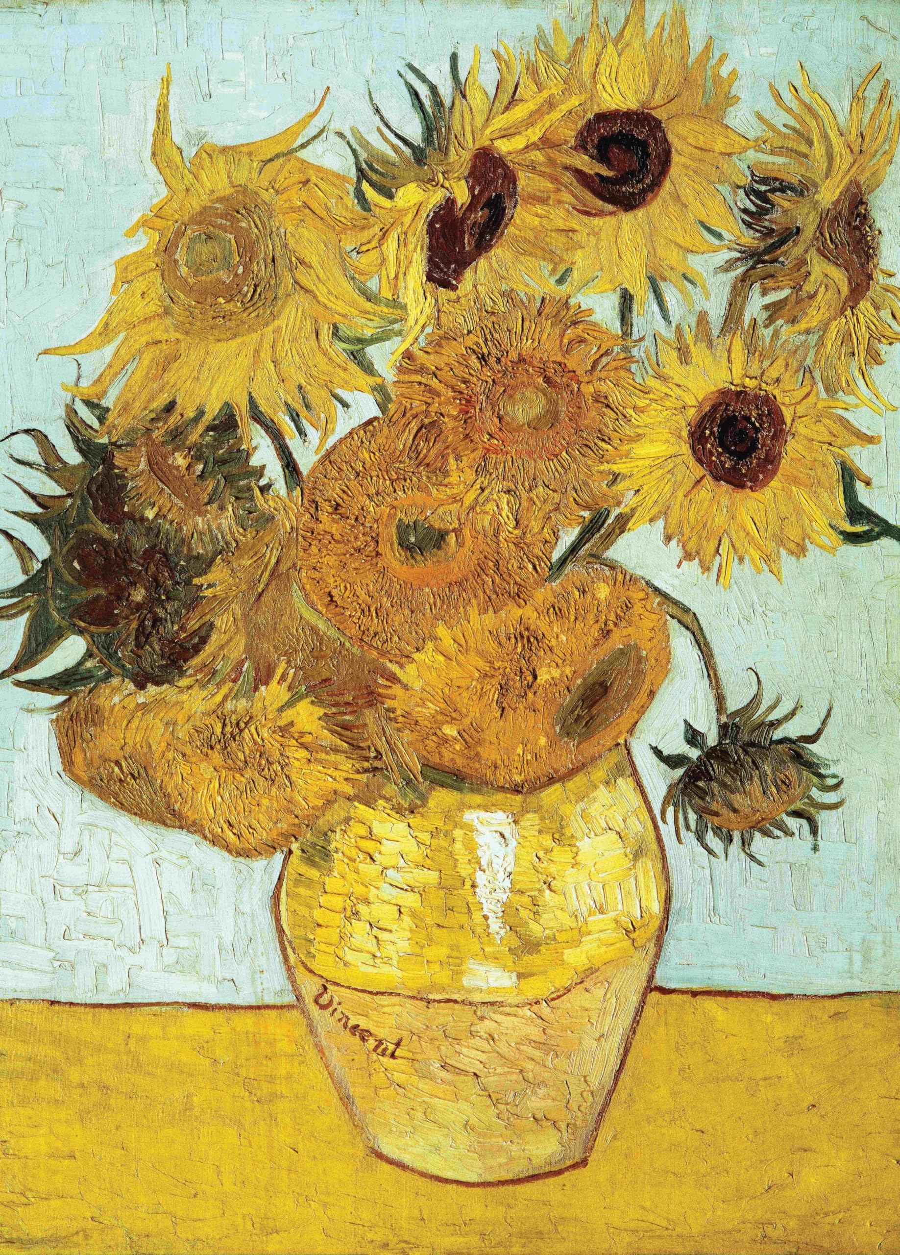 Quebra-cabeça 1000 Peças Van Gogh Girassóis| Still Life: Vase with Twelve Sunflowers | Papel Cartão Premium com Pôster em Tamanho Real | Adulto Infantil | Arte Impressionista | 70X50 cm (Montado)