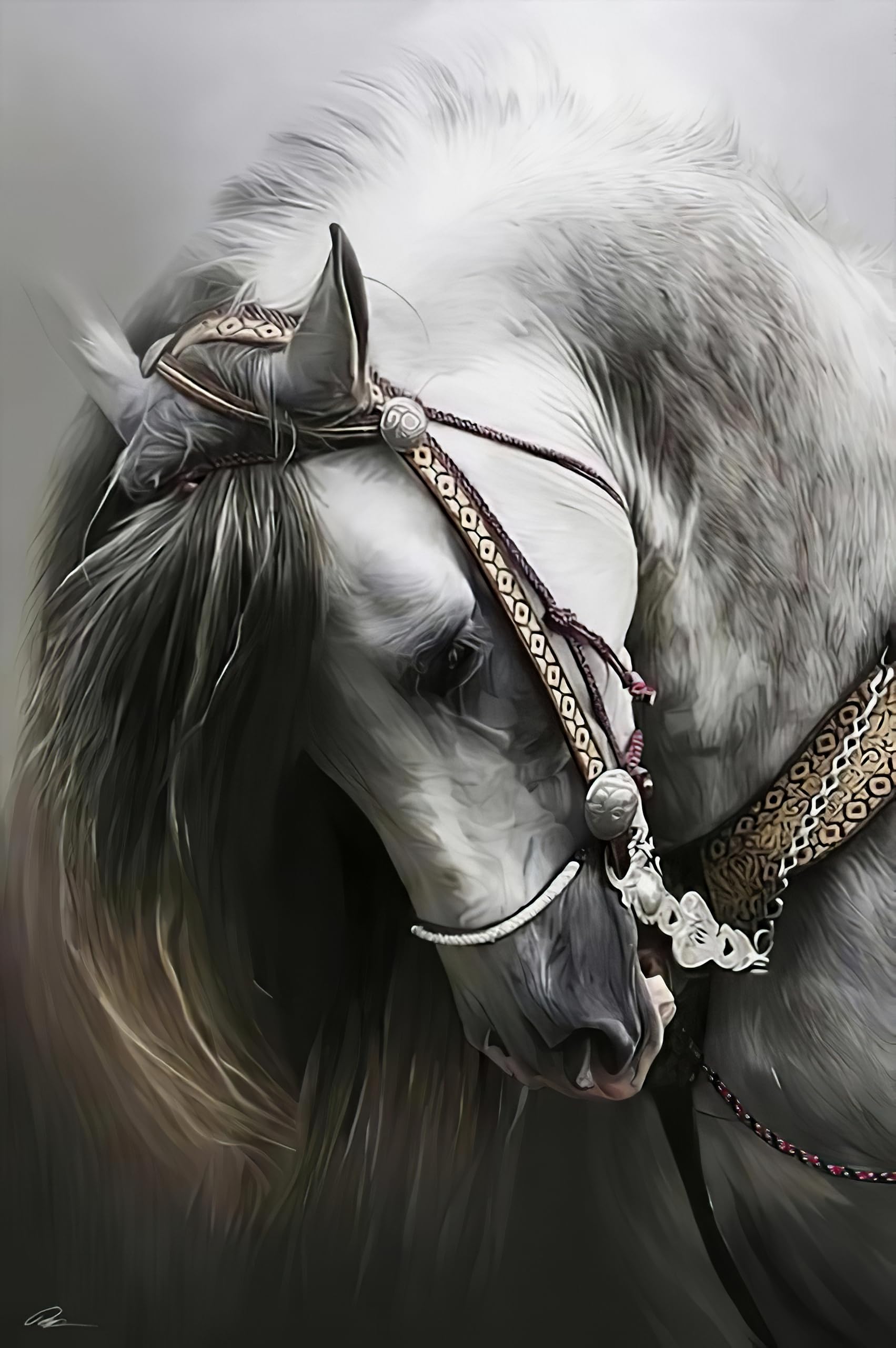 Quebra-Cabeça 1000 Peças Cavalo Branco Raça Pura | Com Pôster e Separadores de Peças e Cola | Adulto e Infantil | Qualidade Premium | Presente Criativo Relaxante | 70x50cm Montado
