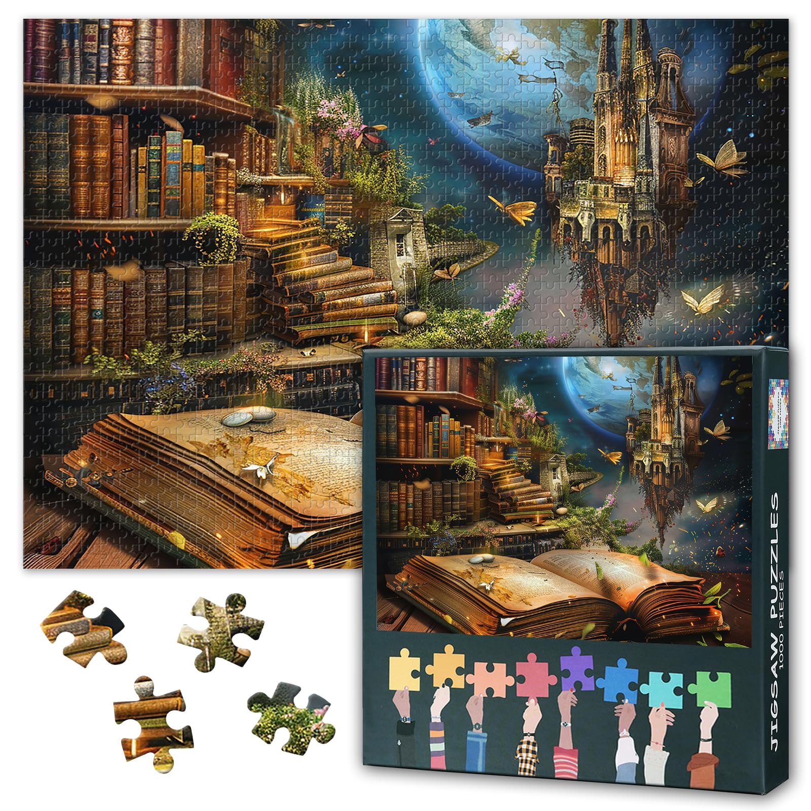 Quebra-cabeças de livro para adultos 1000 peças - tema de fantasia de quebra-cabeça de família difícil difícil desafiador, castelo de 60 x 40 cm, jogo de quebra-cabeça para mulheres, presente de