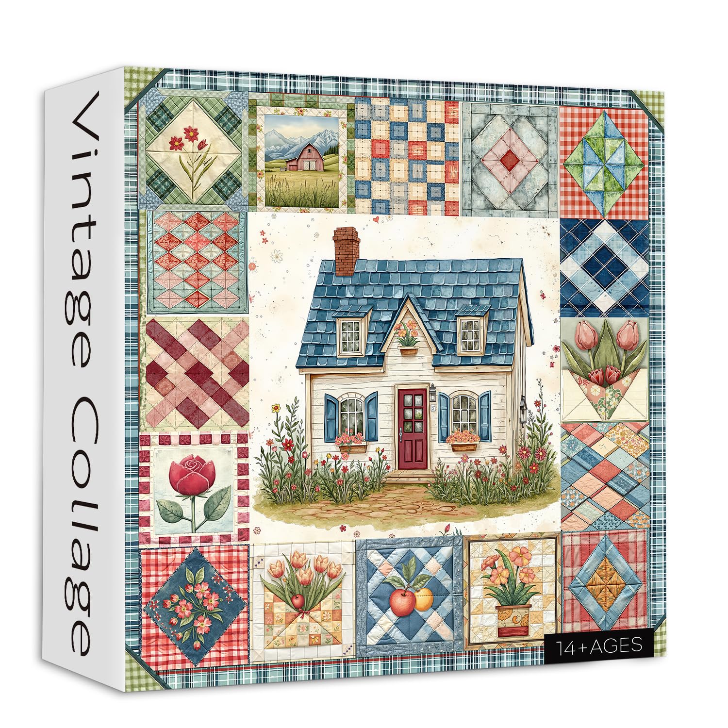 Quebra-cabeças de Patchwork para Adultos 1000 Peças, PICKFORU Quebra-cabeças Vintage de Colagem de Casa, Quebra-cabeça de Padrão Floral de Primavera Retrô como Decoração de Parede