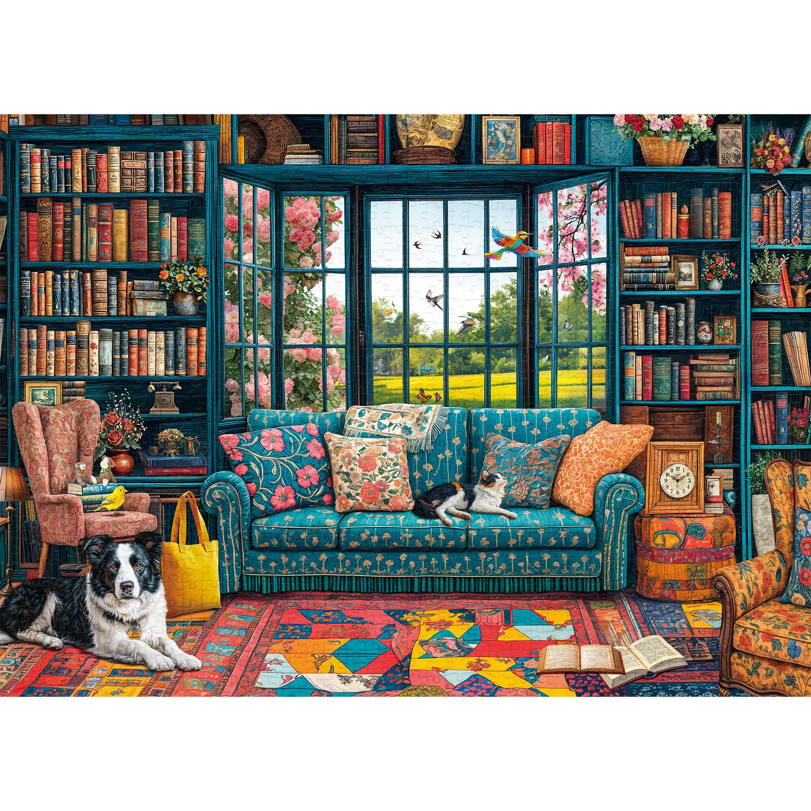 Quebra-cabeças Chalzidar Cozy Study para adultos, 1000 peças, entrelaçam perfeitamente com letras nas costas, sem poeira, decoração de casa, quebra-cabeça de festa de aniversário, pôster 1:1