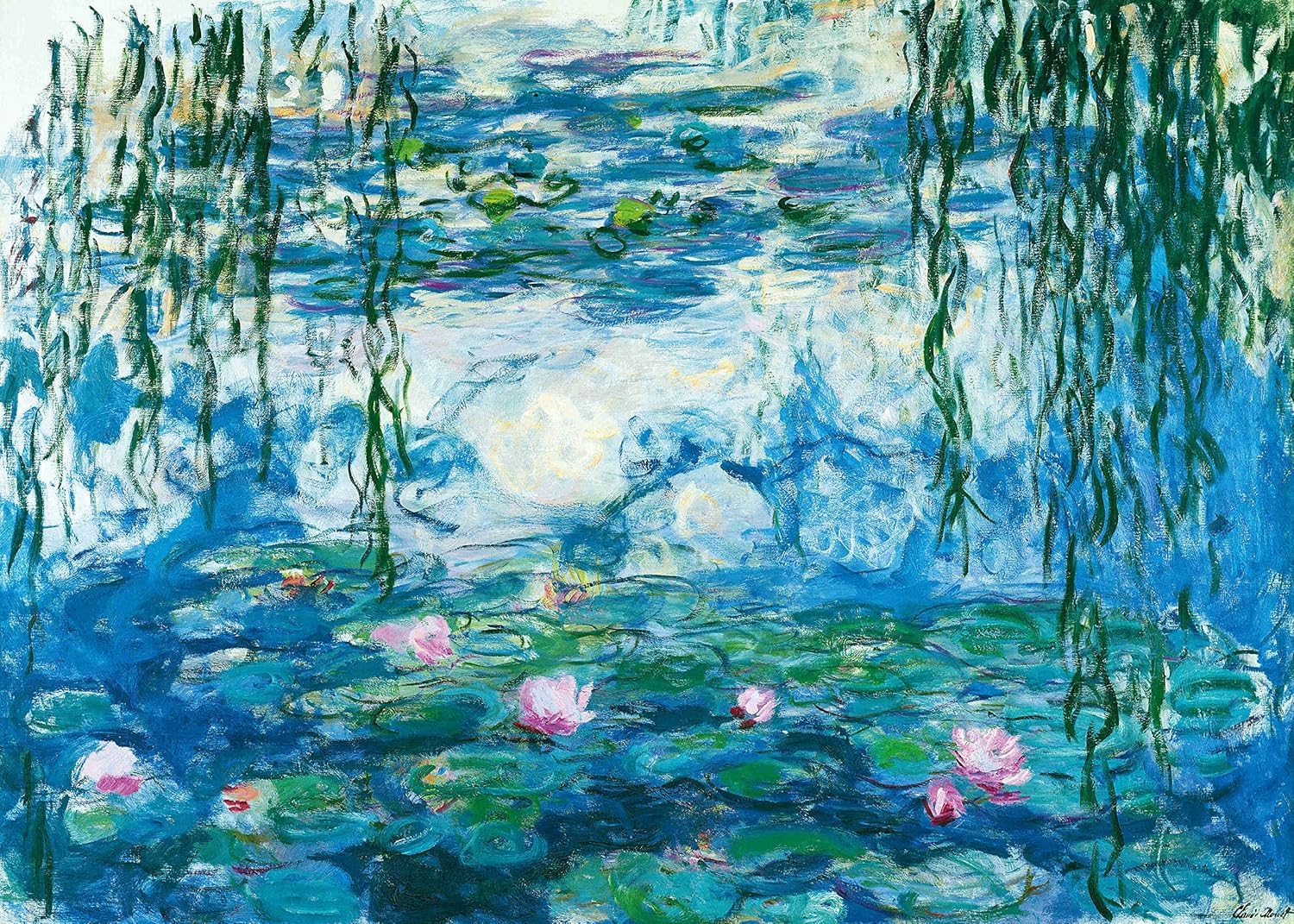 Quebra-cabeça Monet 1000 Peças – Lírios de Água (Ninfeias/Water Lilies) | Arte Impressionista | Adulto e Infantil | Papel Premium com Pôster | Presente Criativo e Antiestresse | 70x50cm Montado