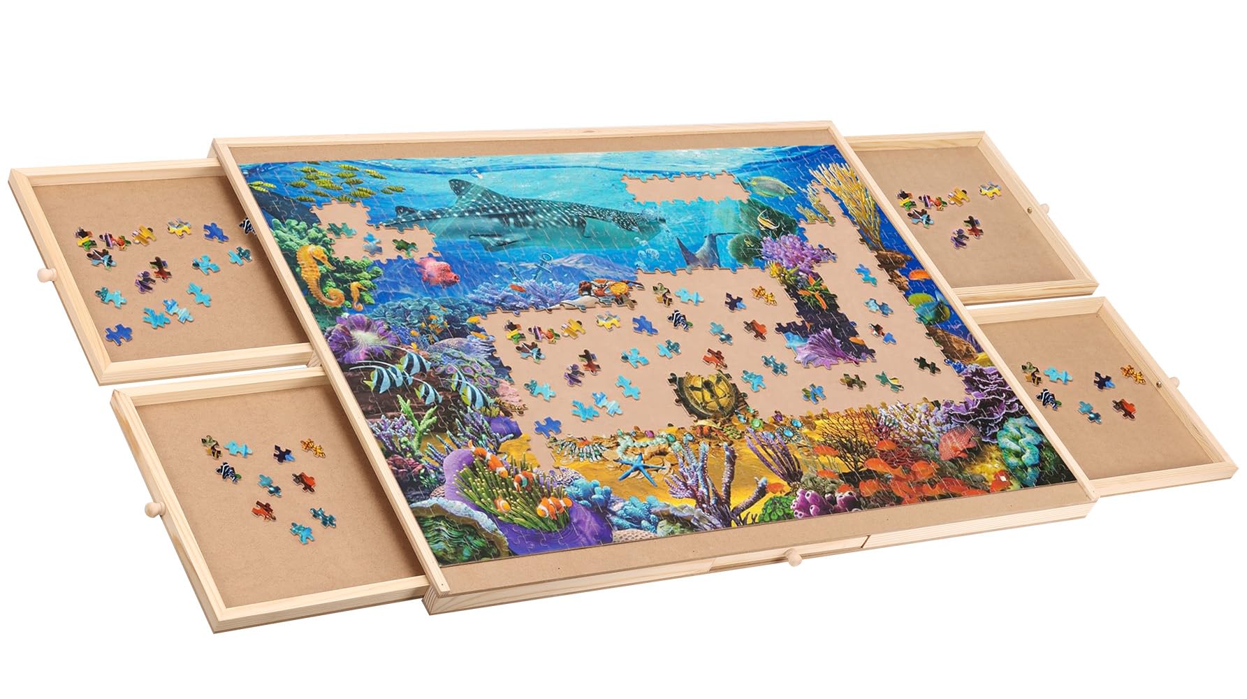 Mesa de Quebra-Cabeça para Adultos, Vem com 6 Gavetas Deslizantes, Placa de Quebra-Cabeça de Madeira de 1000 Peças, Mesa de Quebra-Cabeça Dobrável de Madeira com 1000 Peças