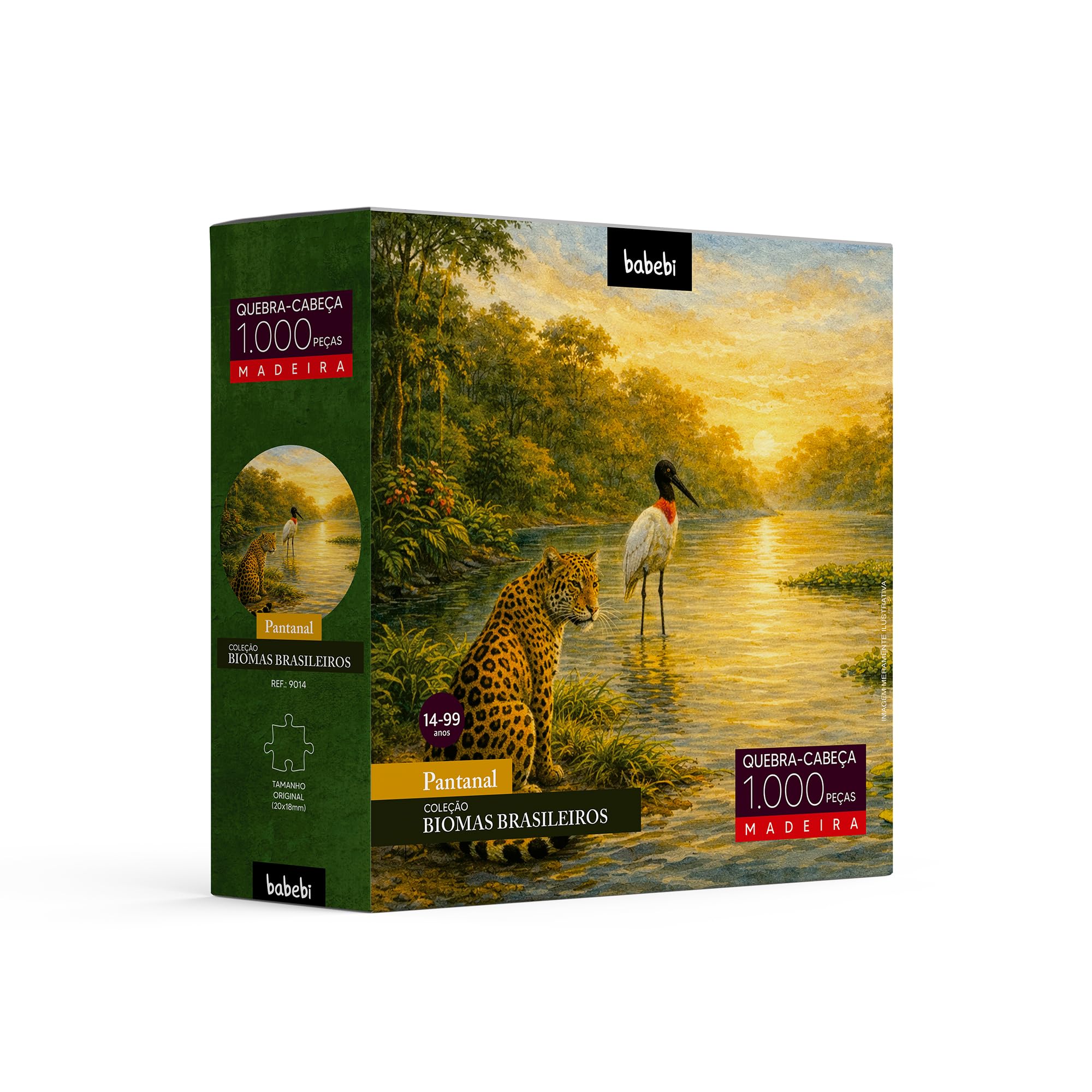Babebi Quebra-Cabeça 1000 Peças em Madeira, Pantanal, Coleção Biomas Brasileiros, 53x35cm, 14+ Anos