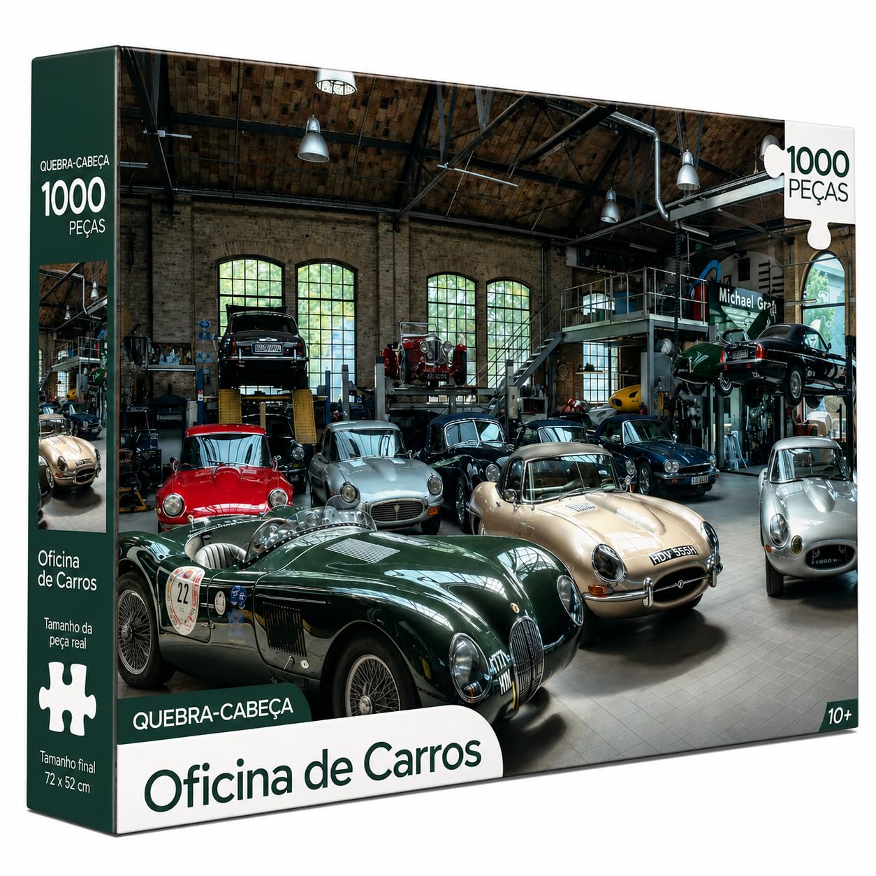 Quebra Cabeça Carros Clássicos | Oficina Puzzle Adulto Grande | 1000 Peças 72x52cm | Jogo Educativo Antiestresse Decoração Presente