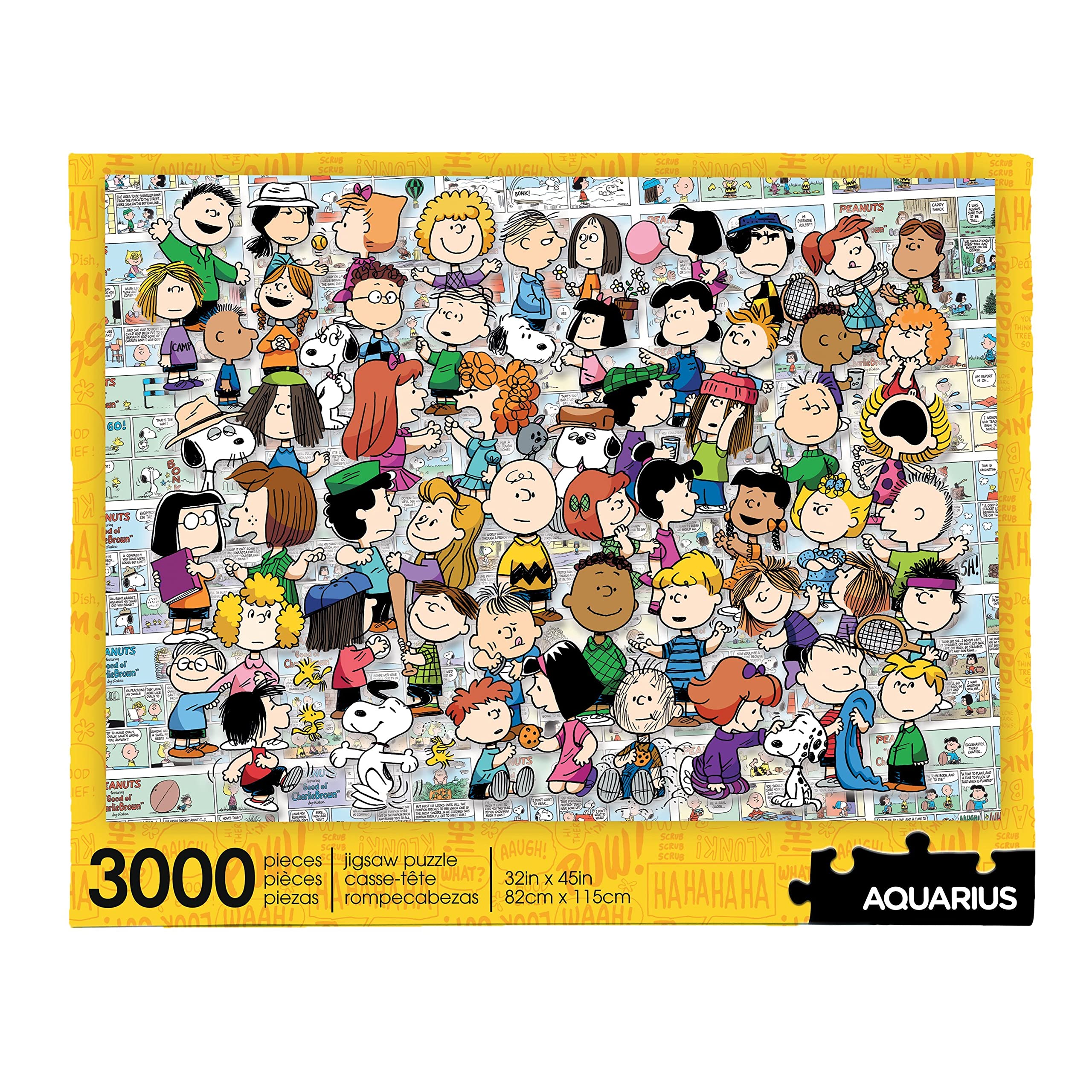 AQUARIUS Quebra-Cabeça Peanuts Cast (Quebra-Cabeça De 3.000 Peças) - Produtos E Itens Colecionáveis Oficialmente Licenciados, Antirreflexo, Ajuste Preciso, 32 X 45 Pol.