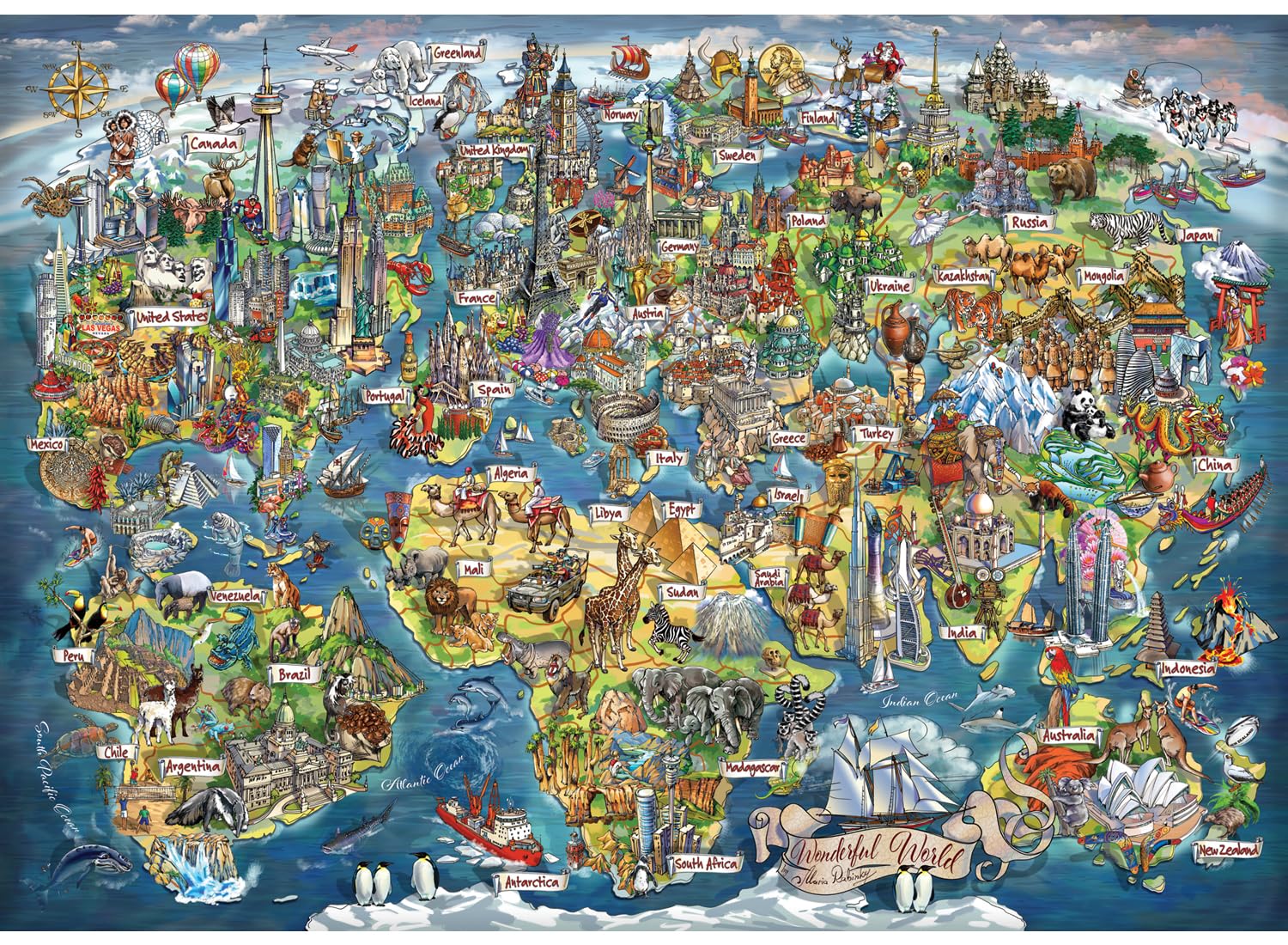 Anatolian Puzzle 3000 peças: Maravilhoso Mapa do Mundo