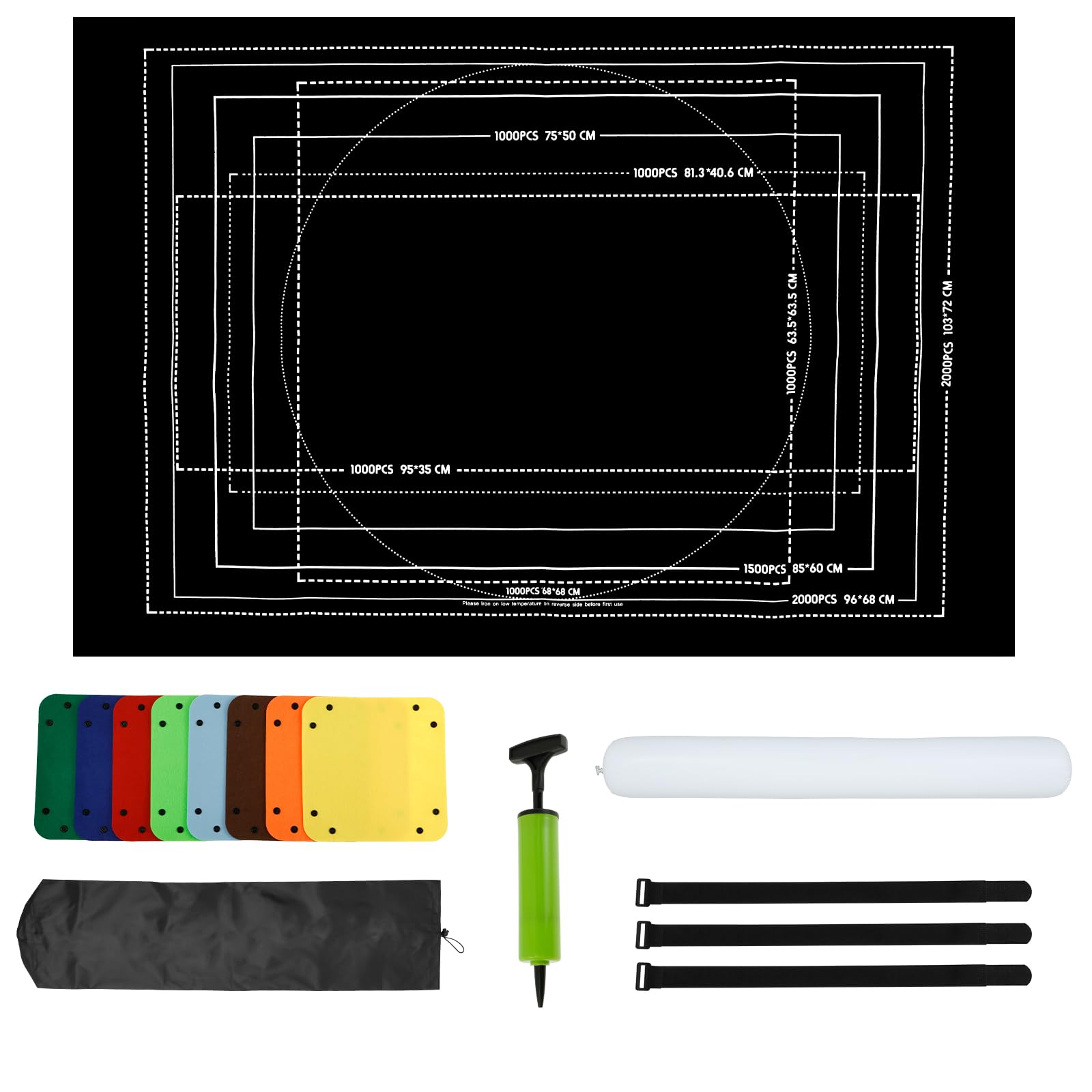 Tapete para Quebra-cabeça Enrolável, com 8 Bandejas de Classificação Colorida, Protetor 140cm x 100cm Portátil para até 3000 peças, Protetor Portátil para Quebra-cabeça com Bolsa de Armazenamento e