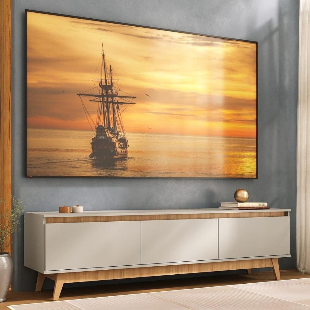 Multimóveis Rack para TV até 80 Polegadas 180cm 3 Portas Retrô MP1103 Off White/Madeirado