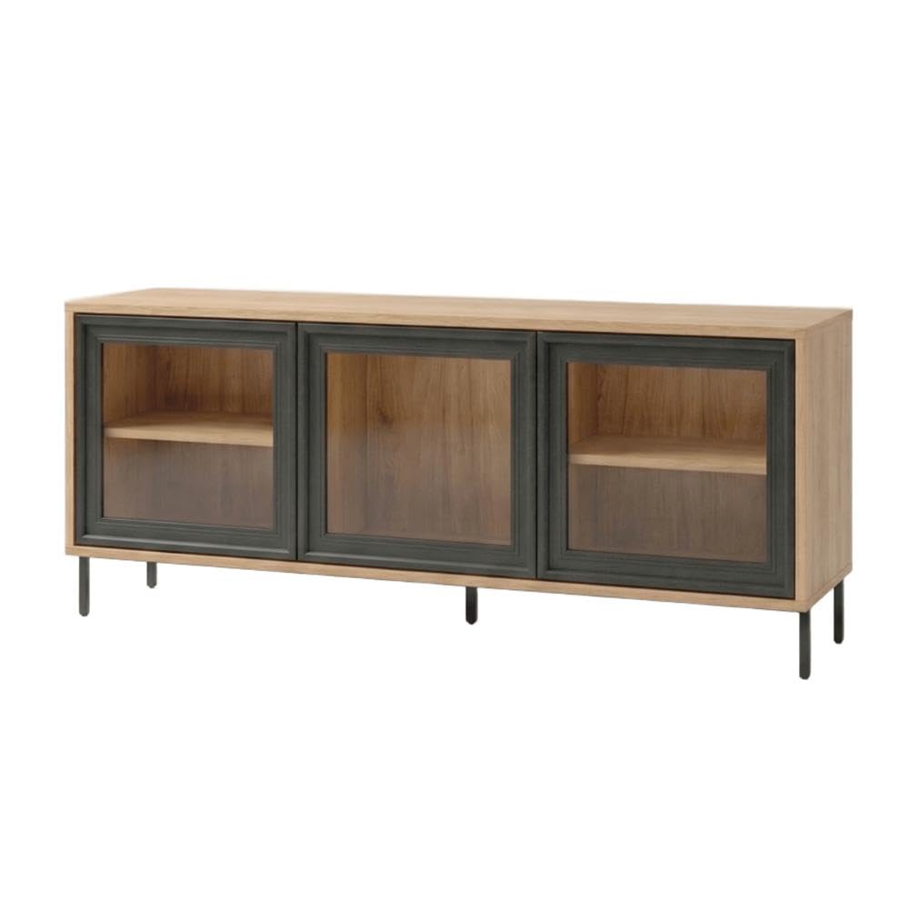 Rack para Tv até 55 Polegadas 3 Portas de Vidro 2 Prateleiras Refresh Br149 Lâmina Mel/preto - Brv Móveis