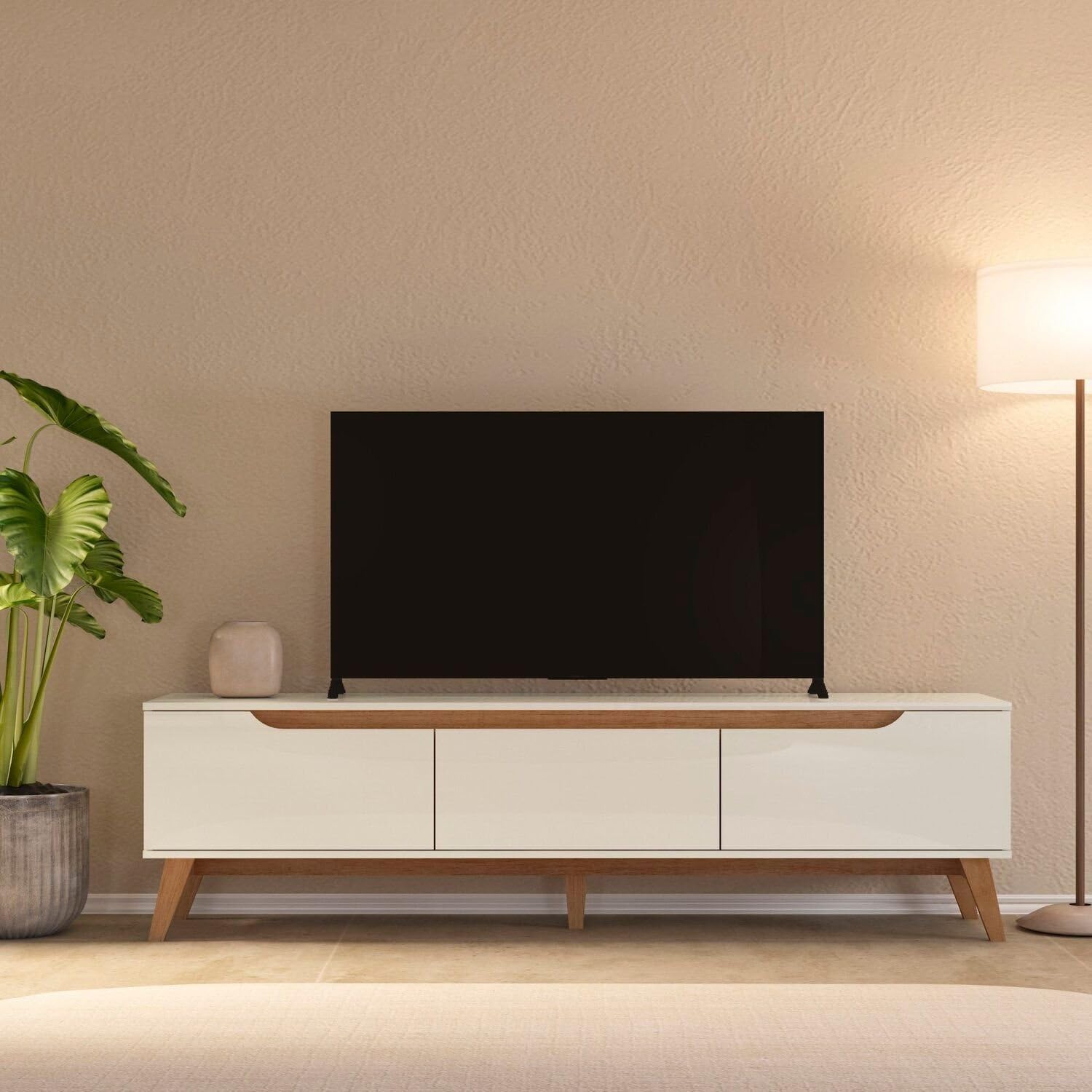 MadeiraMadeira Rack para TV até 75 Polegadas MDF 180cm 2 Portas 1 Gaveta Liverpool Yescasa Off White/Cinamomo