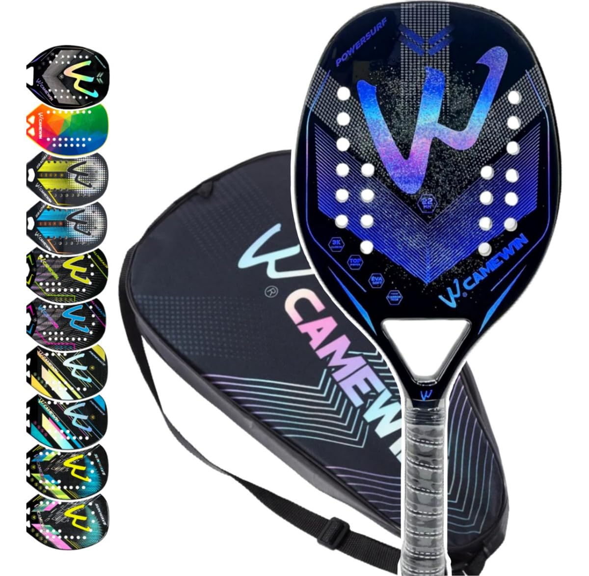 Raquete Beach Tennis 100% Fibra De Carbono 3K - Original CAMEWIN - no Brasil - com Nota Fiscal ((POWERSURF BLUE))