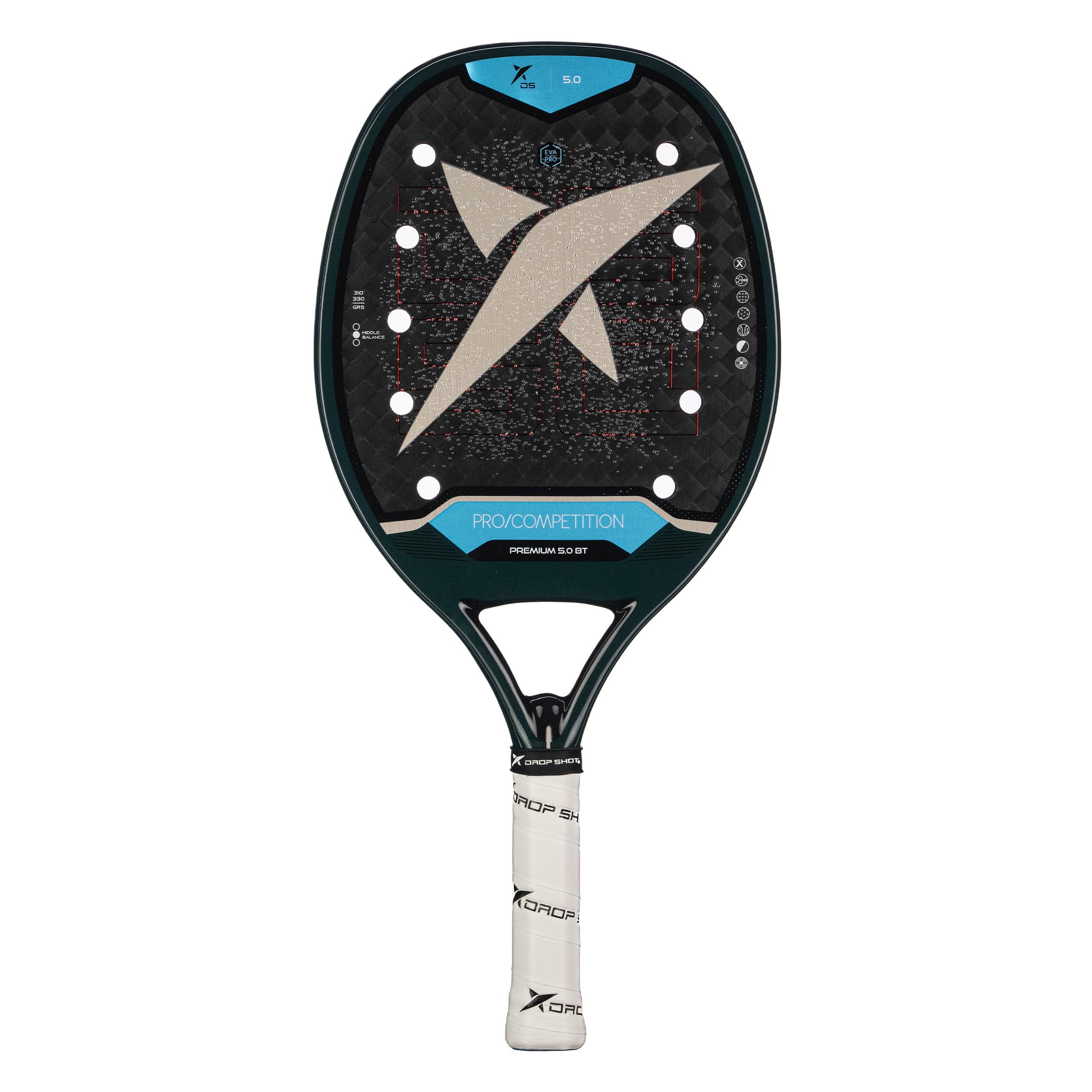 Drop Shot Raquete de tênis de praia premium 5.0 BT | Fibra de carbono 12K | EVA Pro Core | Tratamento de areia e rosto 3D para máxima rotação | Sistema antivibração | Potência e controle profissionais