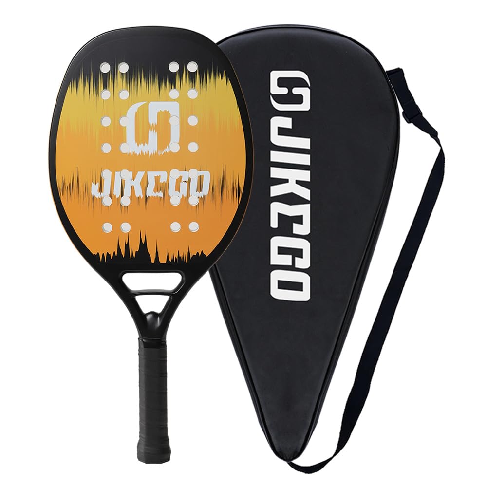 JIKEGO Kit Raquete de Beach Tennis em Fibra de Carbono Fibra de Vidro, Beach Tennis Racket para Praia, Superfície fosca ou brilhante, Leve e Resistente, Controle e Potência para Iniciantes e Avançados
