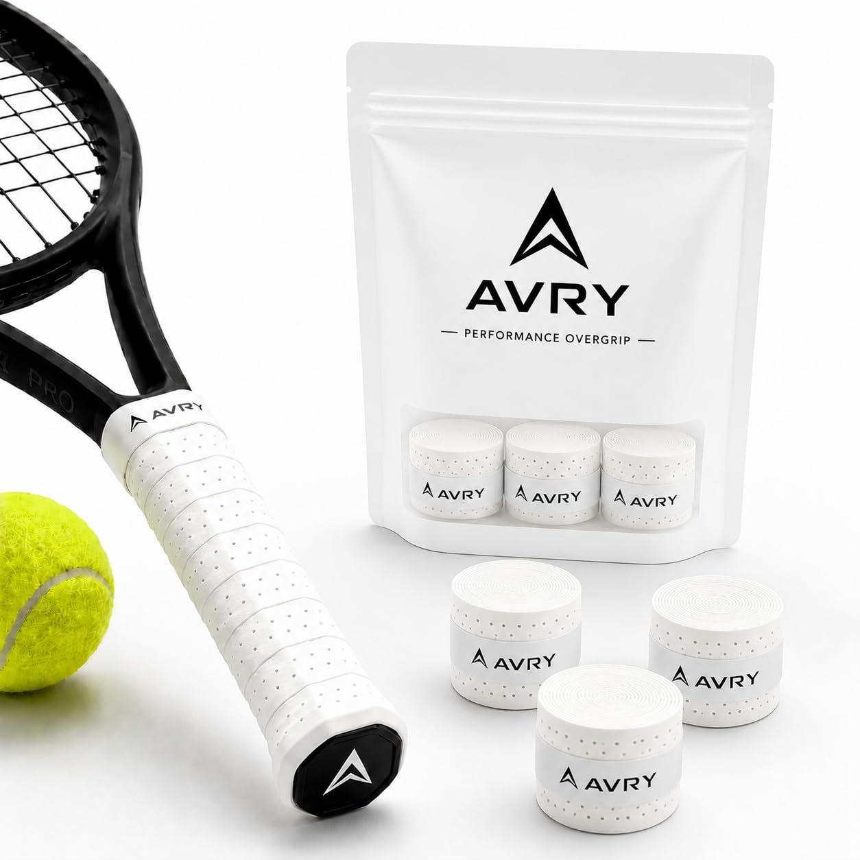 Kit com 3, 5 ou 10 Overgrip AVRY Premium Dry Alta Absorção de Suor para Tênis, Beach Tennis, Padel e Pickleball