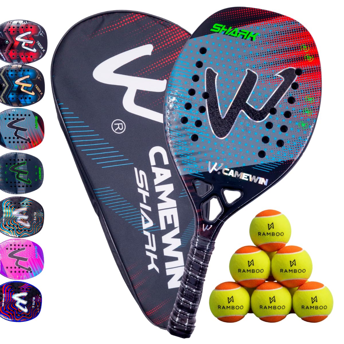 Raquete Beach Tennis Fibra de Carbono 3K Profissional 22mm c/ 6 Bolas | Núcleo EVA-SOFT