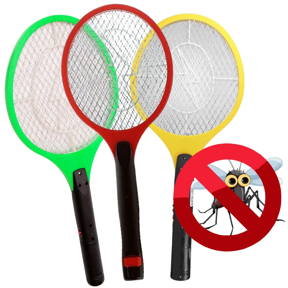 Kit 02 Raquete Elétrica Mata Insetos Recarregável Mosca Pernilongo Choque Bivolt 110/220 V CORES SORTIDAS Abelha Contra Mosquito Dengue Botão Segurança Inmetro Led Indicador Plug Carregador