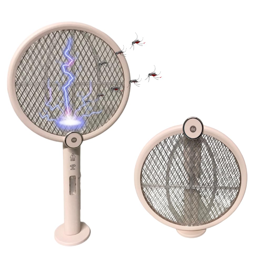 Raquete Elétrica Mata Mosquito Pernilongo E Insetos Dobrável LED Recarregável USB Armadilha Contra Dengue UV Luz Roxa E Com Base Bivolt