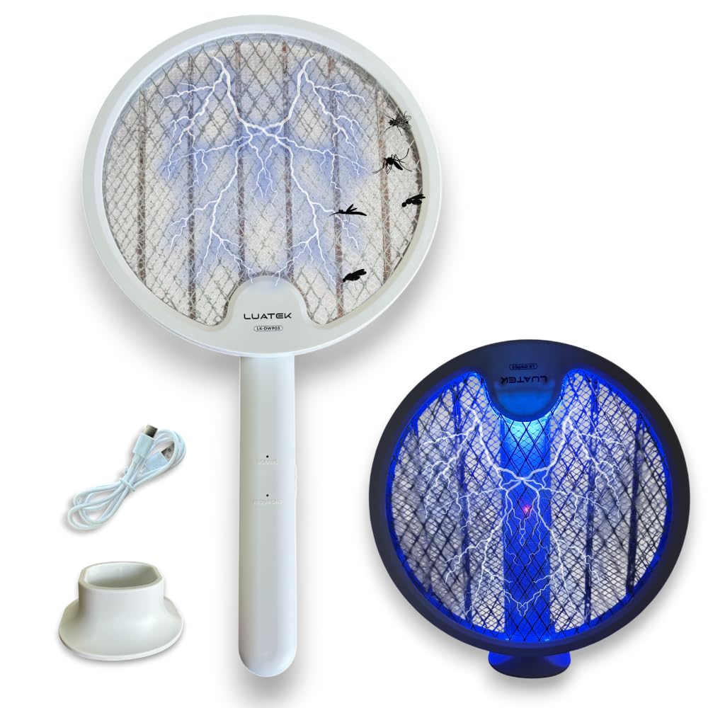 Raquete Elétrica Mata Mosquitos 4 em 1 Luz de Led UV Automatico Mata Mosca Pernilongo Mosquito Inseto Luminária Armadilha Repelente Dobravel Recarregavel USB
