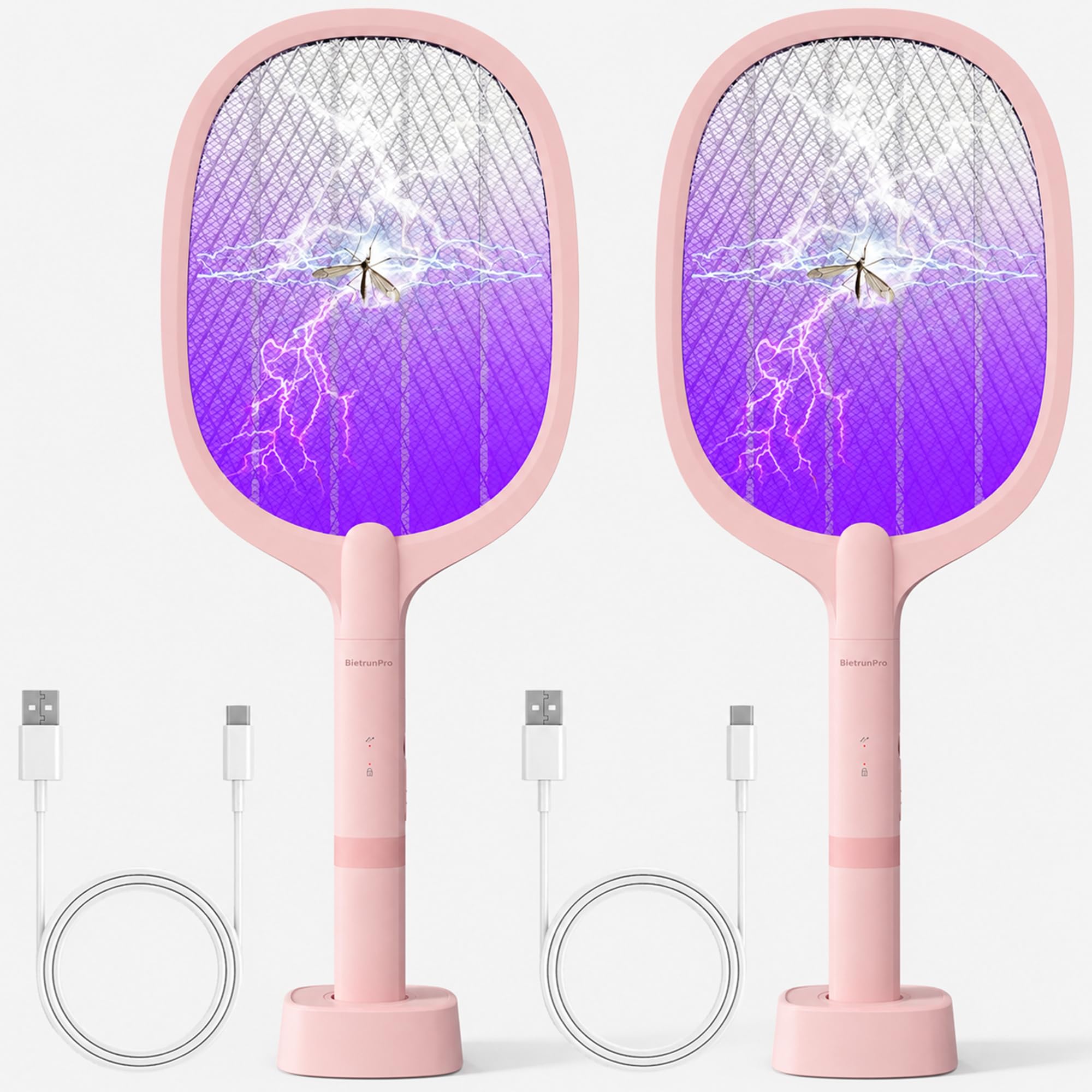 Fly Swatter Electric (pacote com 2) Raquete de mata-moscas 4500 V, Raquete de mata-moscas elétrica recarregável USB-C, portátil, sem fio, para matar mosquitos, vespas, mosquitos, moscas, insetos