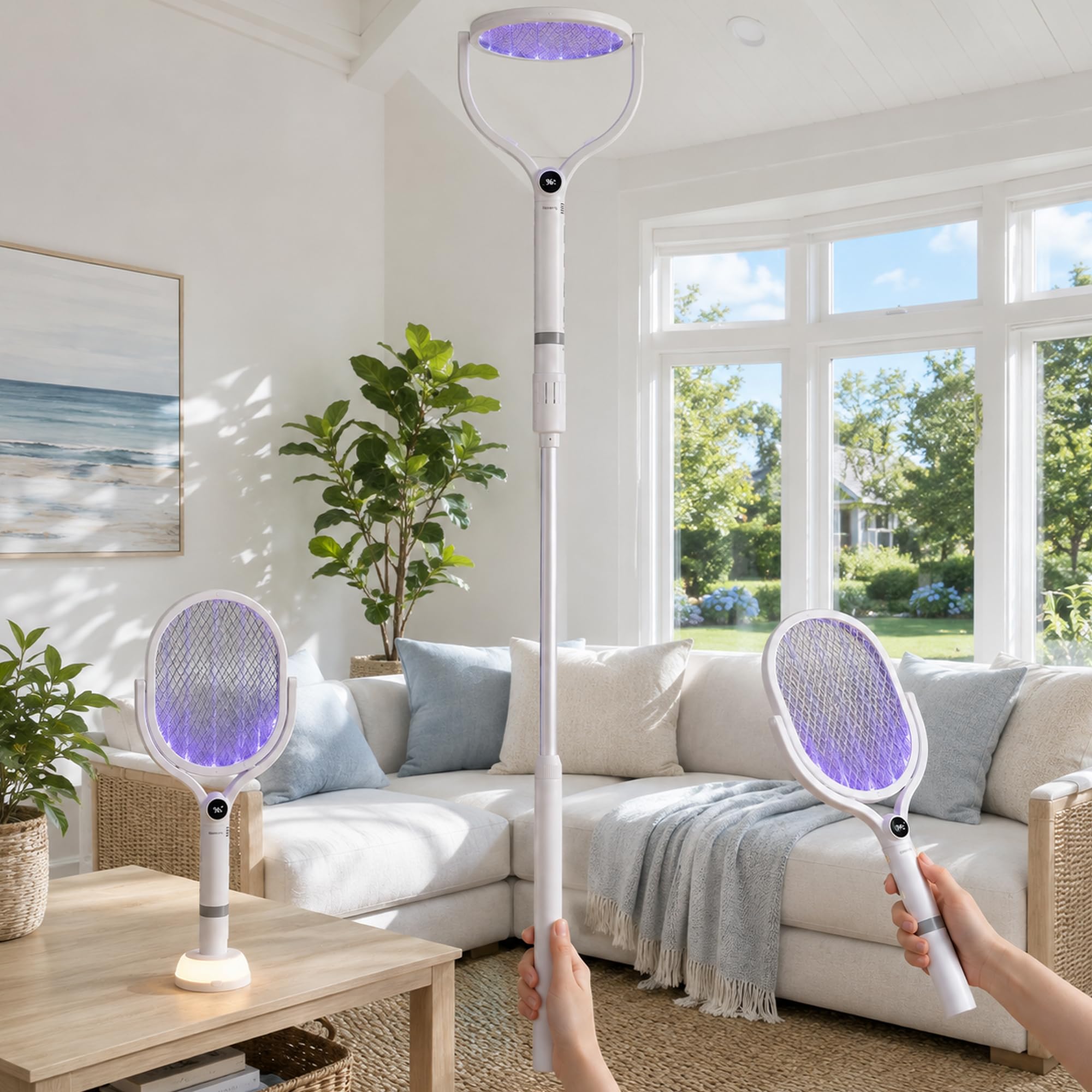 Cabeça rotativa mata-moscas elétrica (pacote com 2) 4500 V, raquete de mata-moscas elétrica recarregável USB-C portátil sem fio para matar mosquitos, vespas, mosquitos, moscas, insetos