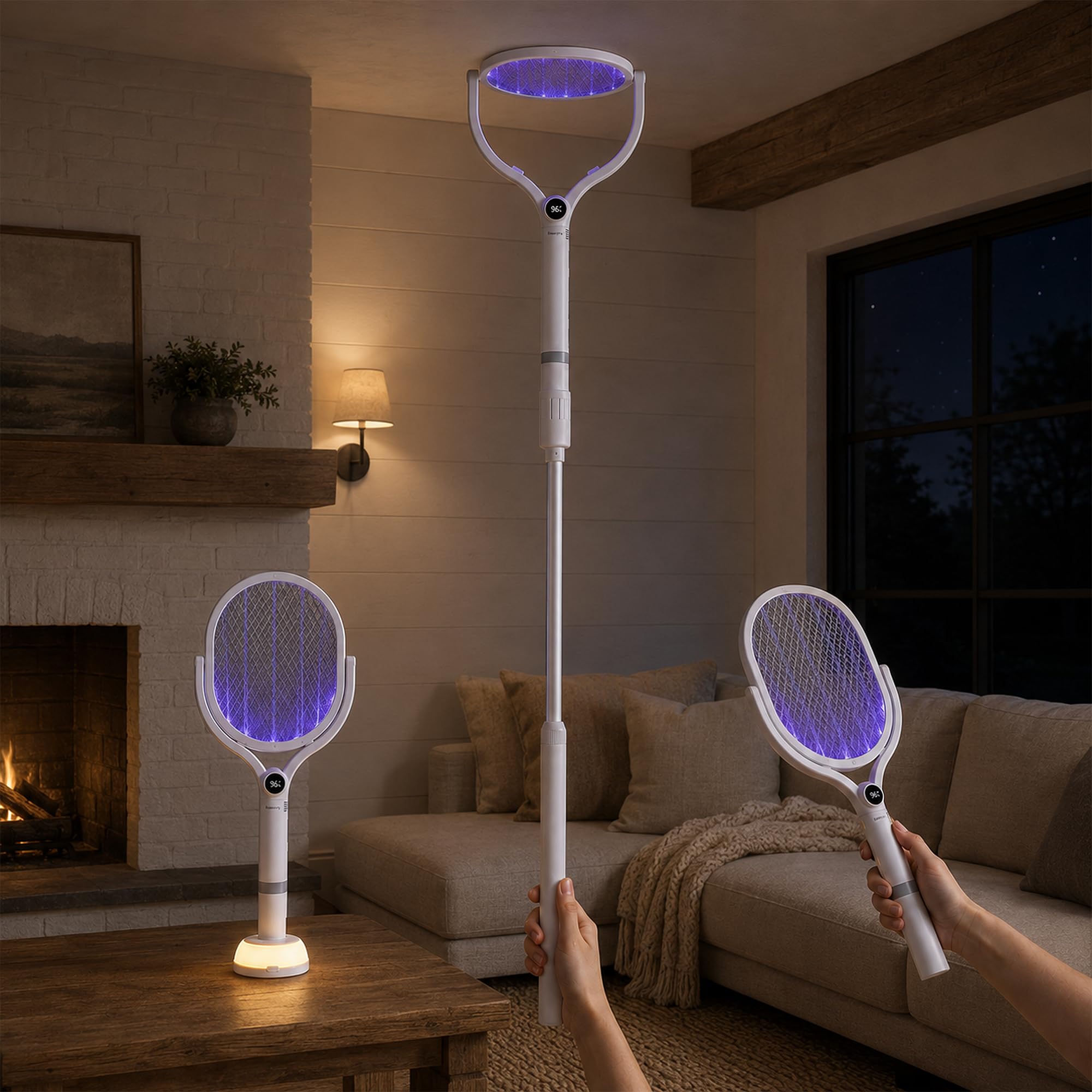 Cabeça rotativa mata-moscas elétrica (1 pacote) 4500V Bug Zapper, Raquete de mata-moscas elétrica recarregável USB-C, portátil, sem fio, para matar mosquitos, vespas, mosquitos, moscas, insetos