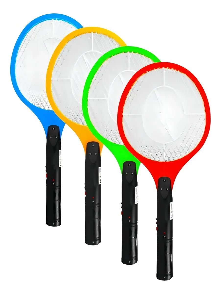 Kit 2 Raquetes Elétricas Mata Mosquito Recarregável Bivolt | Sem Produtos Químicos, Uso Interno e Externo, Malha Metálica Segura, Cabo Ergonômico