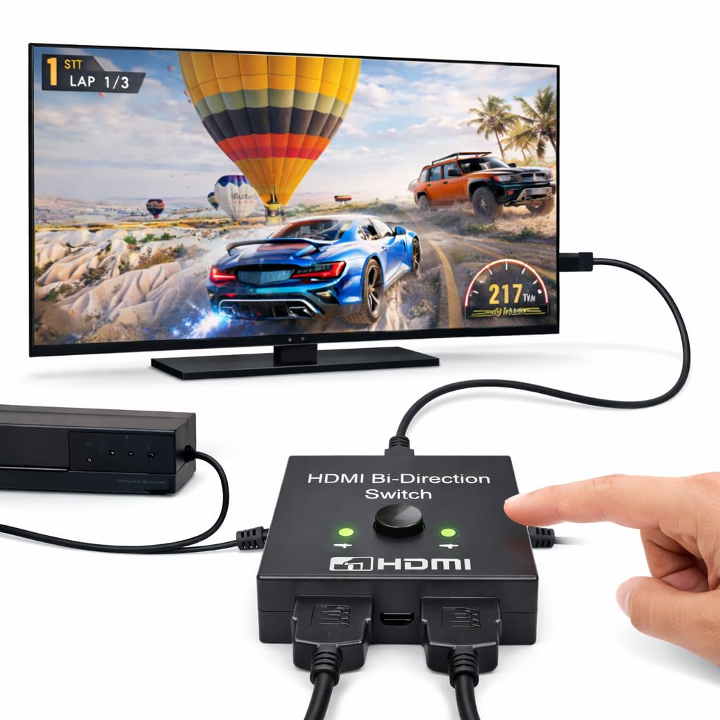 Chaveador Splitter HDMI Bidirecional, Switch Divisor 1x2 2x1, 4K Full HD, Compatível com TV, Monitor, PC, PS4, PS5, Video game, Notebook, Projetor, TV Box, Plug & Play