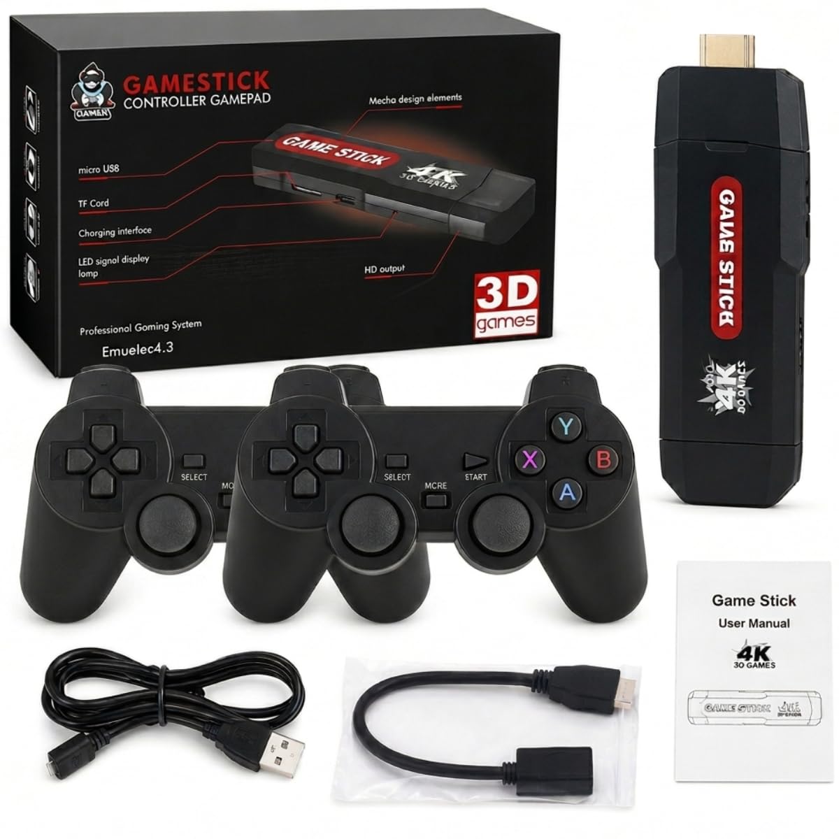 Jogo Stick X2 PRO 4K Retro ,Console com 2 Controles Sem Fio, HDMI Plug and Play, +40.000 Jogos Clássicos, Compatível com TV, TV Box e Monitor, Versão mais atualizada 2.0 Sem travamento, roda fluído.
