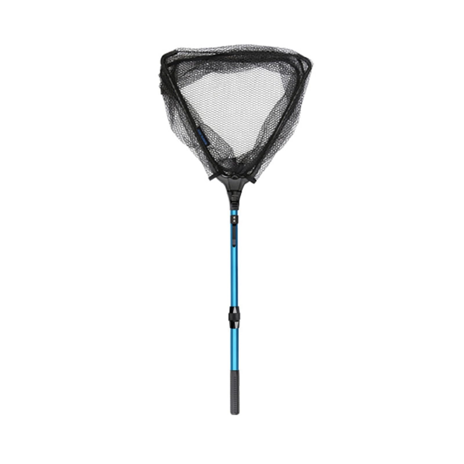 Rede de pesca dobrável, rede de desembarque triangular, rede de mão telescópica para carpas, leve em liga de alumínio, malha fina, estrutura dobrável, Azul, Azul, 95 cm