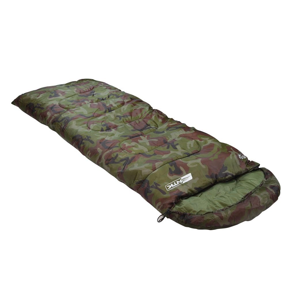 ntk, Saco de Dormir Tipo Sarcófago Viper, com Faixa de Temperatura entre 5°C à 12°C, com Capuz Incorporado e Bolsa de Transporte, Camuflado