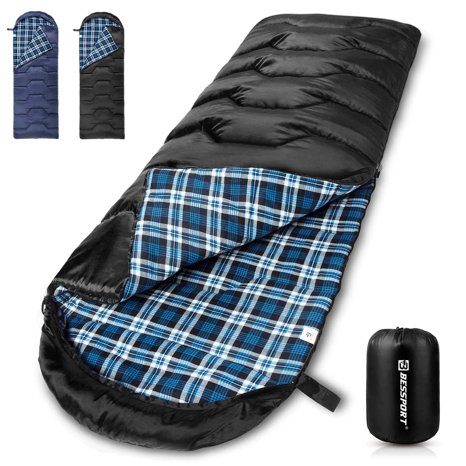 Bessport Saco de dormir flanela para acampamento 3-4 estações - 10°C - 20°C | Saco de dormir de inverno leve, impermeável e quente para adultos e crianças, mochila, acampamento, caminhadas e viagens