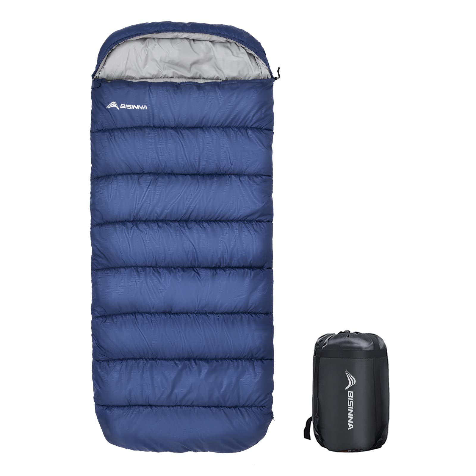 BISINNA Saco de dormir XXL (230 x 100 cm) para adultos grandes e altos, 3-4 estações plus size, quente e confortável, impermeável, leve, saco de dormir ótimo para acampar, mochilão, caminhadas,