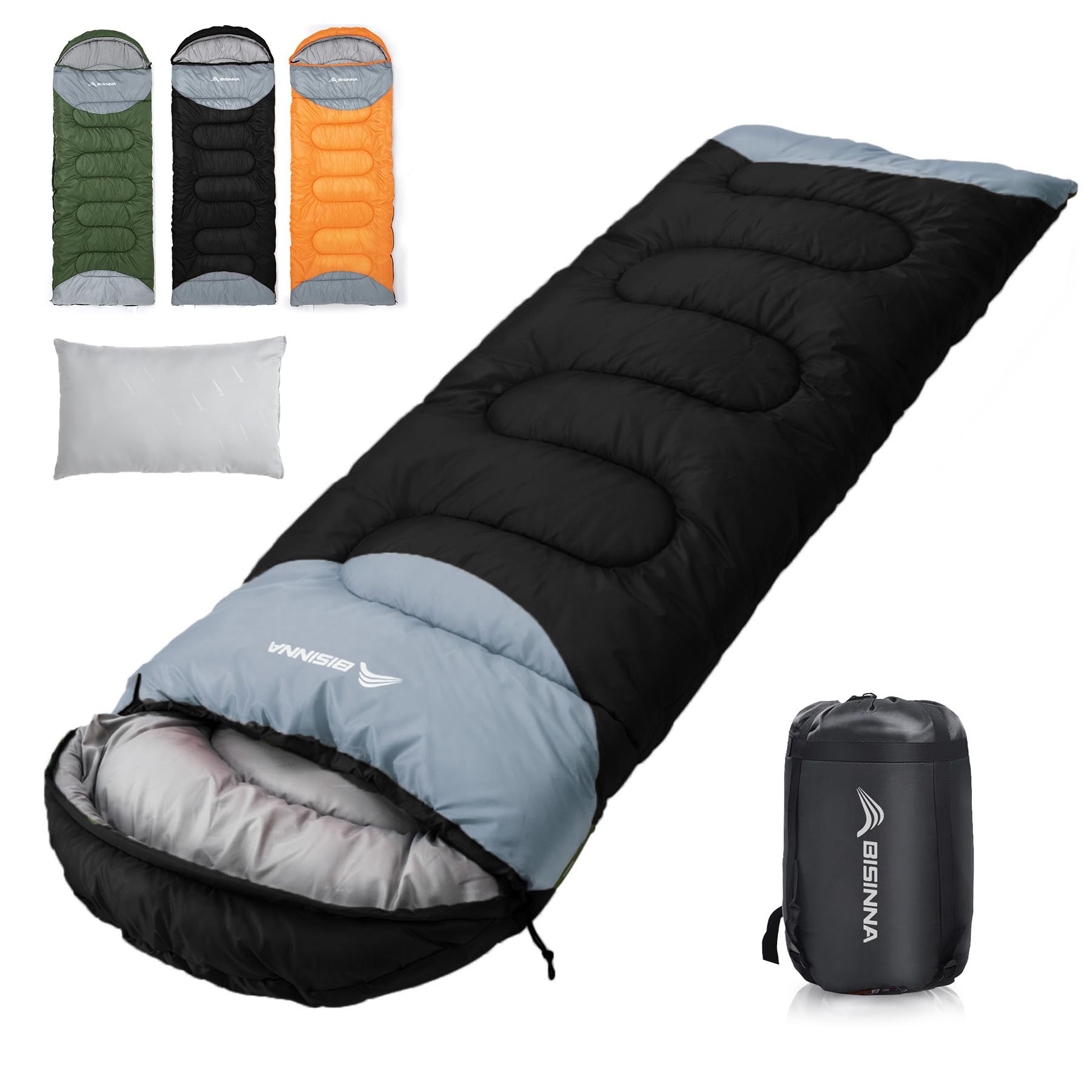 BISINNA Sacos de dormir de inverno de 0 graus (480 g/m2) para adultos - saco de dormir de acampamento para clima frio - sacos de dormir confortáveis e quentes portáteis com travesseiro saco de