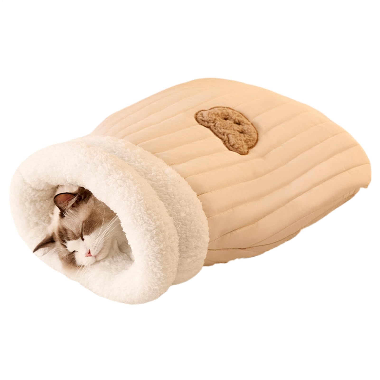 Caverna de cama de tecido de linho | Cama de gato com design macio e lavável, bonito saco de dormir fácil acesso para gatos e cães pequenos