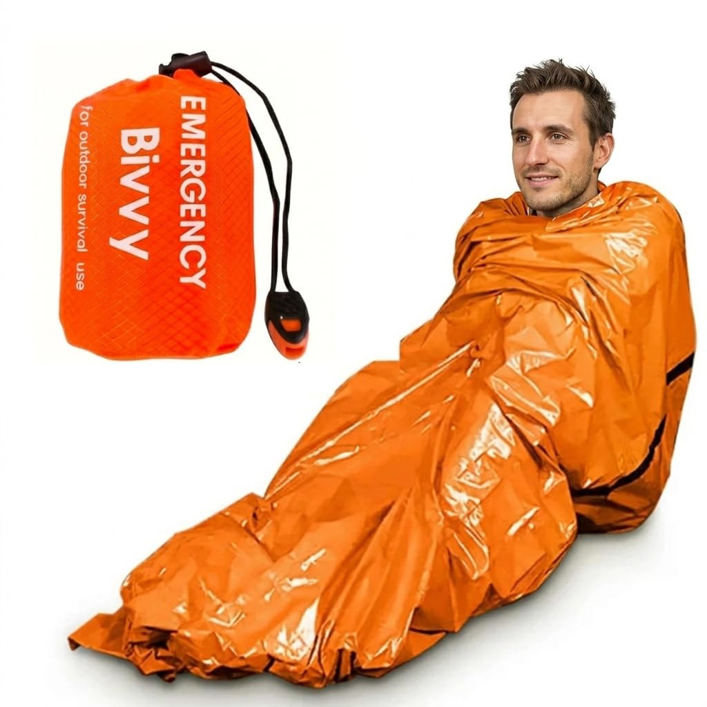 Saco de Dormir de Emergência Mylar Ultra Impermeável, 200x90cm, 140g, Laranja, com Bolsa de Transporte