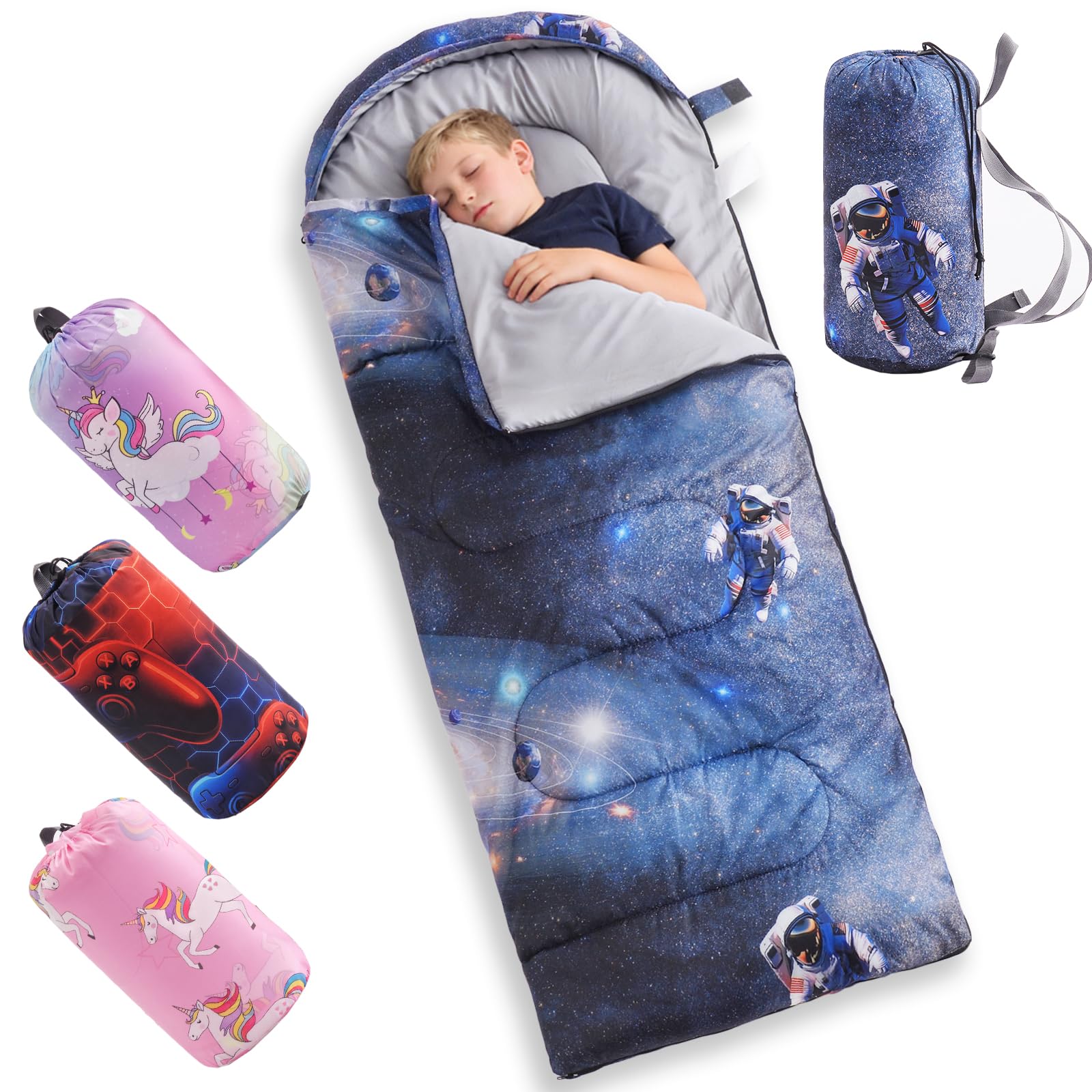tuphen Saco de dormir infantil – Saco de dormir portátil de 3 a 4 estações com saco de compressão para meninos, meninas e crianças, equipamento de acampamento leve de 1 kg, perfeito para acampamento