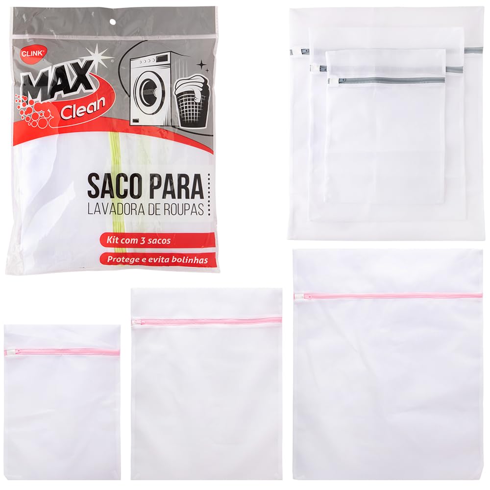Saco para Lavar Roupa Delicada na Maquina Kit com 3 Unidades Saco de Lavar 30x40 39x49 e 49 x59cm Resistente com Ziper Reaproveitavel Linha Premium
