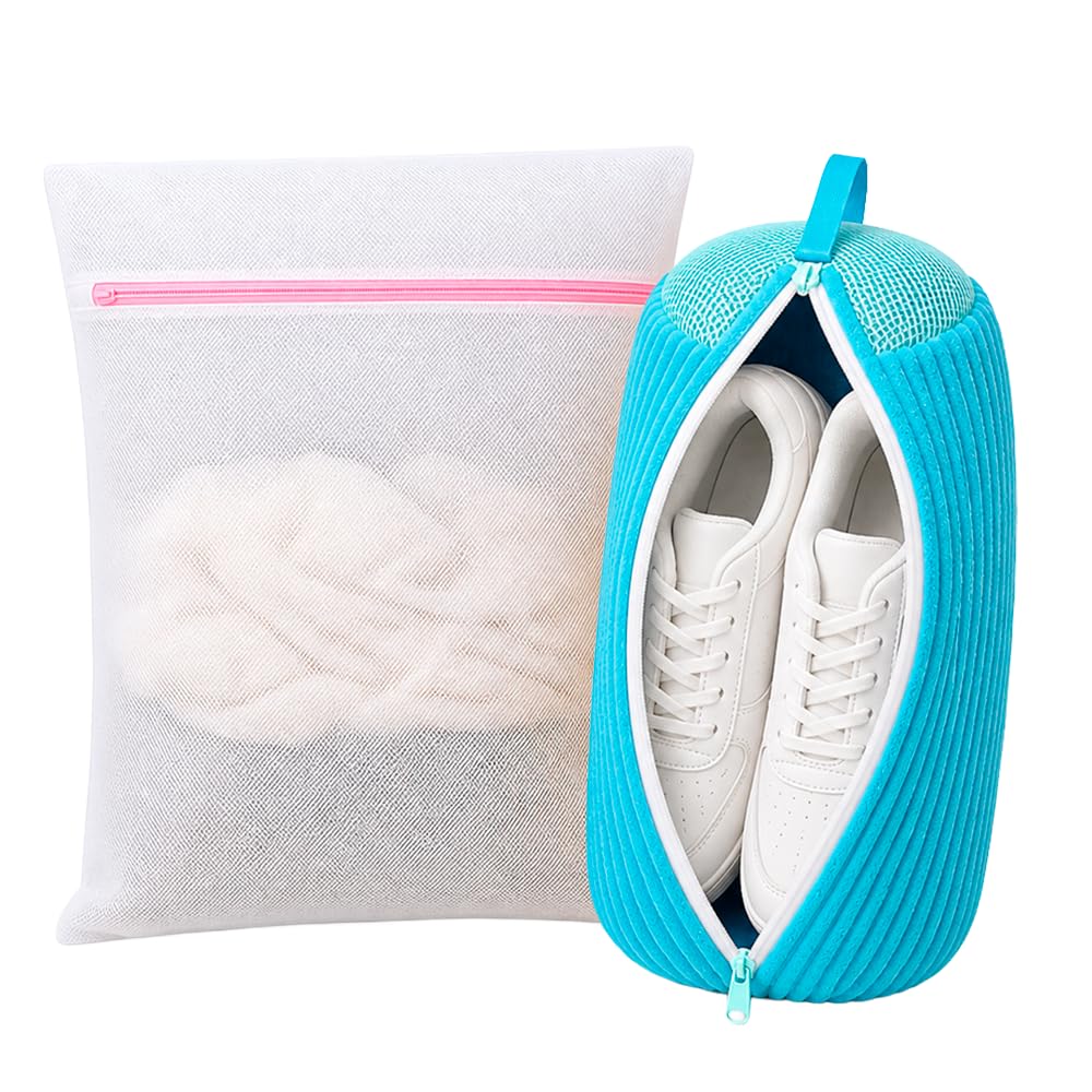 Kit Saco para Lavar Tênis e Roupas, Rede para Máquina de Lavar, Azul