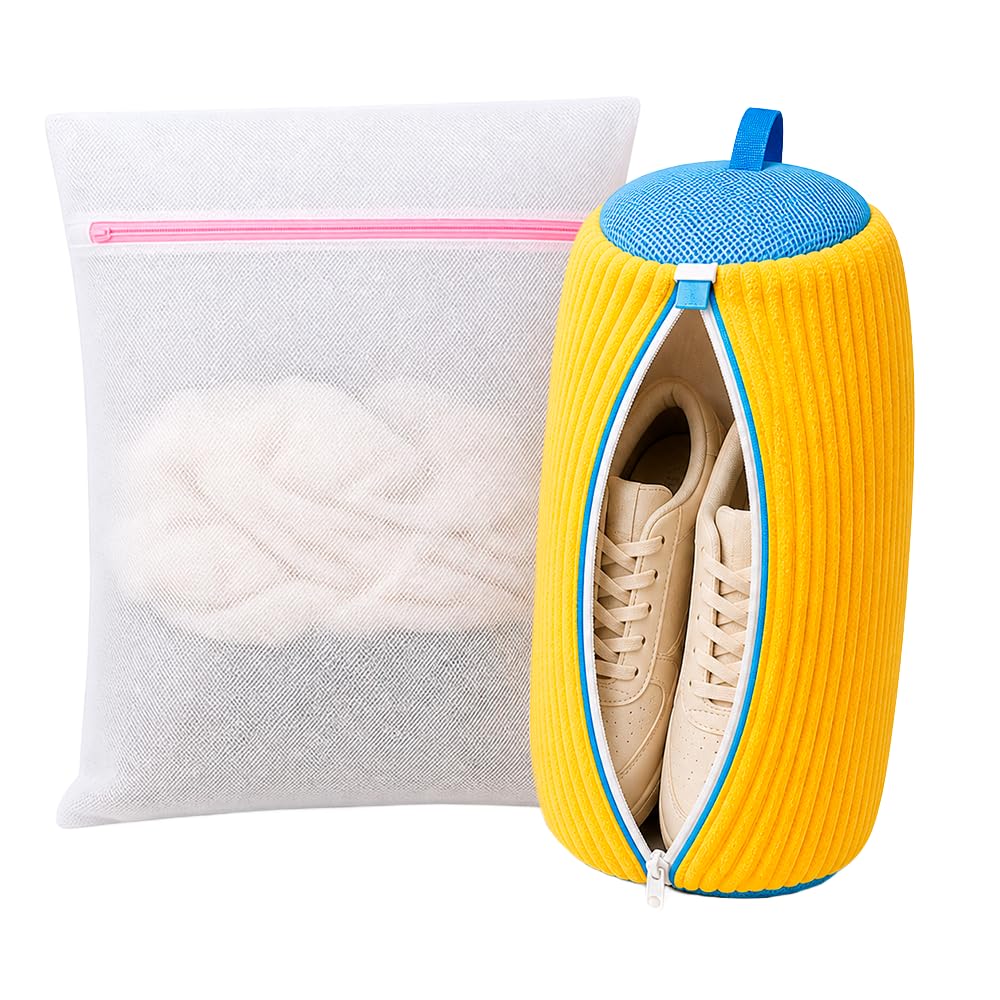Kit Saco para Lavar Tênis e Roupas, Rede para Máquina de Lavar, Amarelo