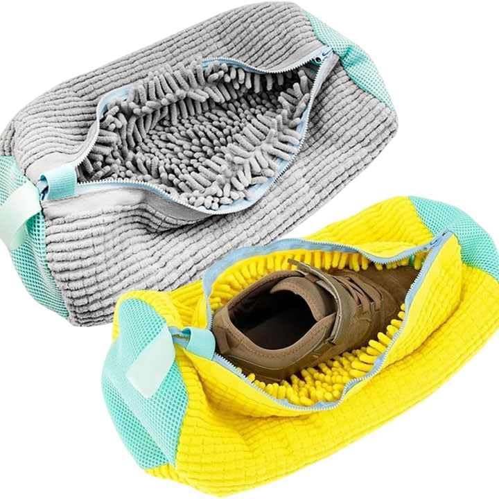 KIT C/ 2 Saco para Lavar Tênis na Máquina com Zíper – Bolsa Protetora Reutilizável para Lavagem de Calçados, Multiuso e Resistente | Cinza