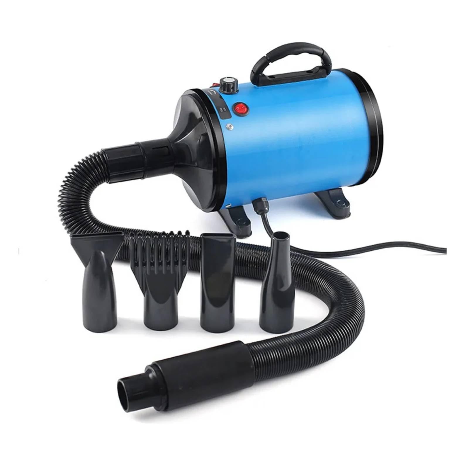FINYQBET Soprador Secador Para Pets, 3800W Velocidade Ajustável (Azul 110V) | 4 bicos inclusos, velocidade 50-120 m/s, temperatura 35-65°C, banho e tosa, cães e gatos, uso em casa ou salão,secagem rápida