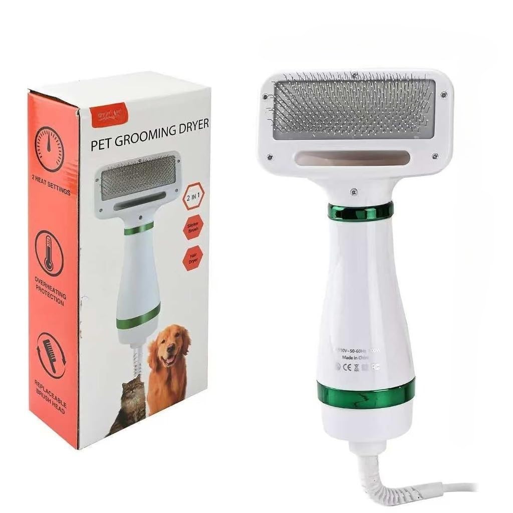 Escova Secadora para Pets 2 em 1 110V, Escova Elétrica para Cães e Gatos, Secador com Pente Removedor de Pelos, Secagem Rápida, 2 Velocidades Ajustáveis, 300W(Verde)