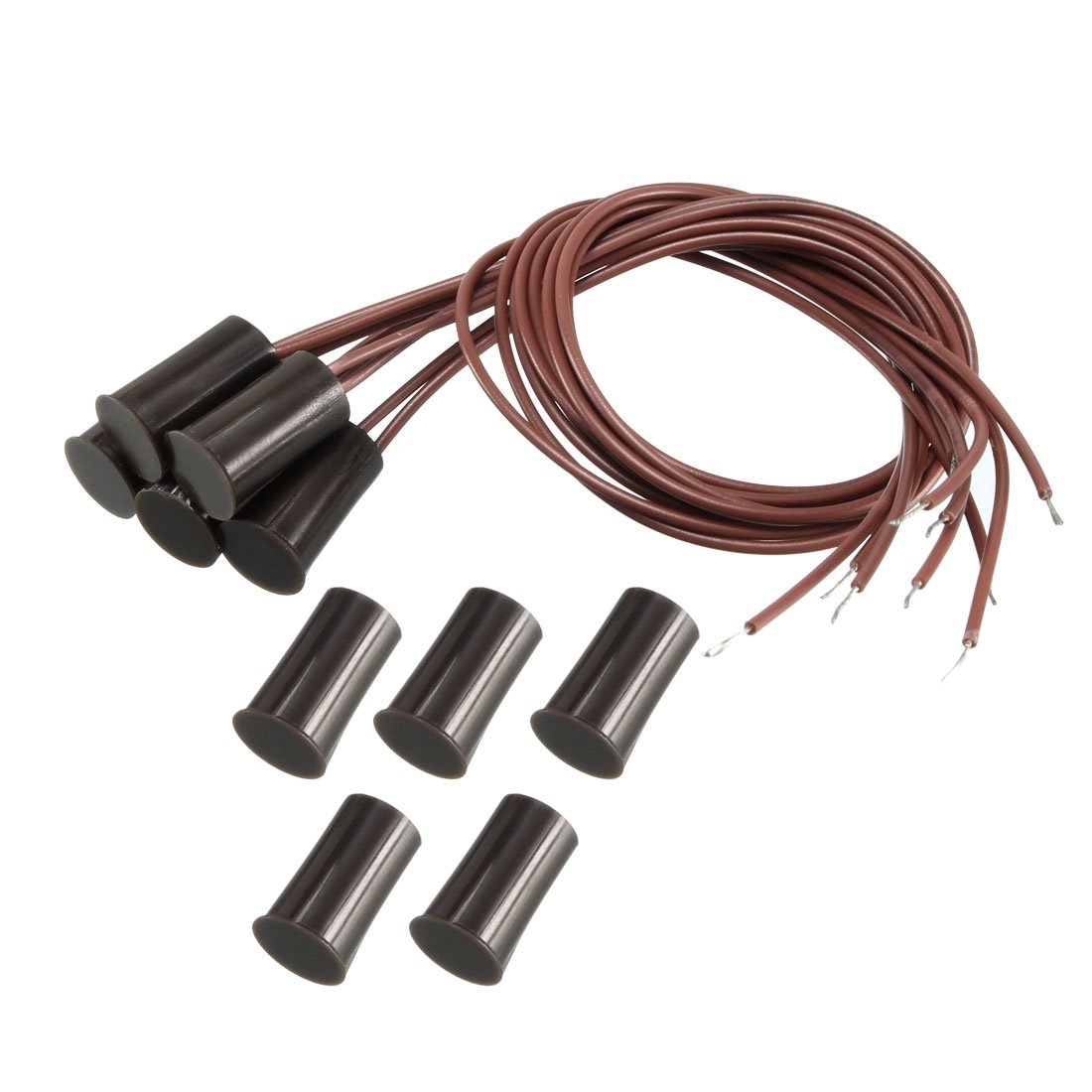 uxcell N.C. Sensor de contato de porta de segurança com fio embutido alarme interruptor de palheta magnético marrom RC-33 5 peças