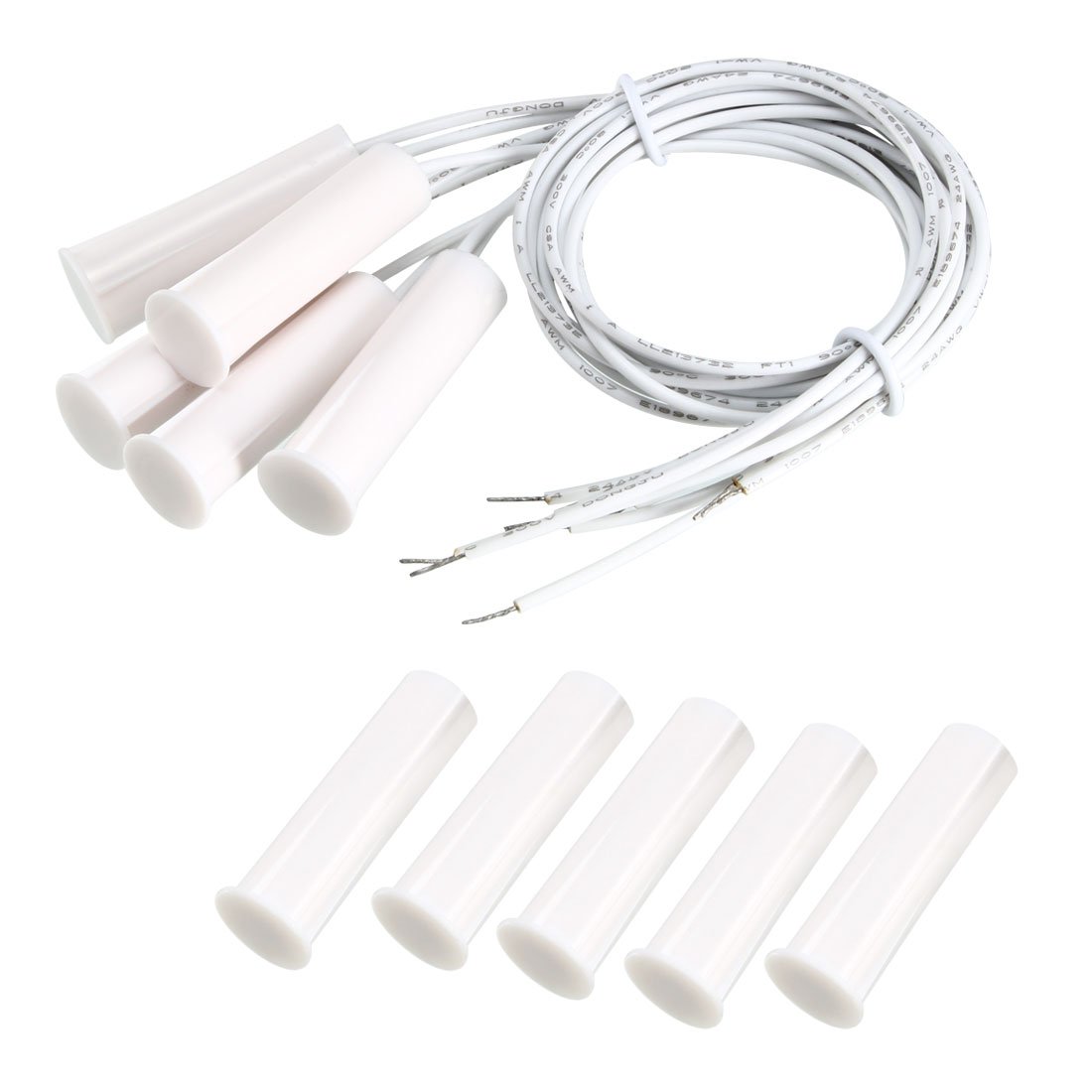 uxcell N.C. Sensor de contato de porta de segurança com fio embutido alarme interruptor de palheta magnético branco RC-35 5 peças