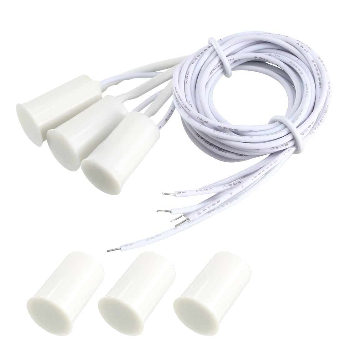 uxcell N.O. Sensor de contato de porta de segurança com fio embutido alarme interruptor de palheta magnético branco RC-33 3 peças