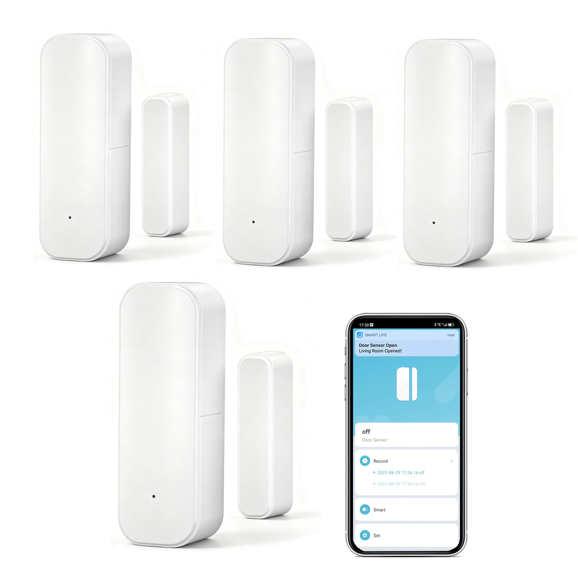 SENCKIT Sensor De Porta E Janela Wi-Fi: Contato Inteligente, Detector Magnético Abertura Sem Fio Com Alertas Notificação Gratuitos, Compatível Alexa Google Assistant (Pacote 4)